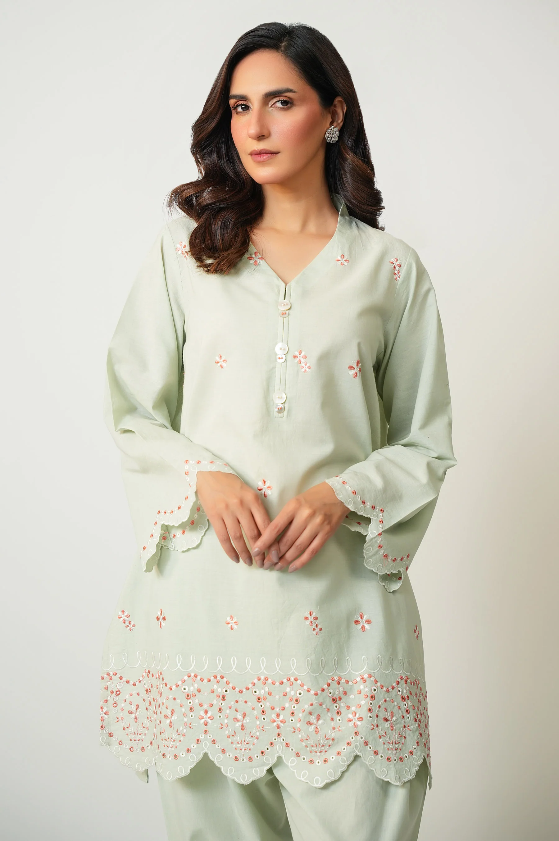 Stitched 2 Piece Embroidered Cambric Suit - Image 2