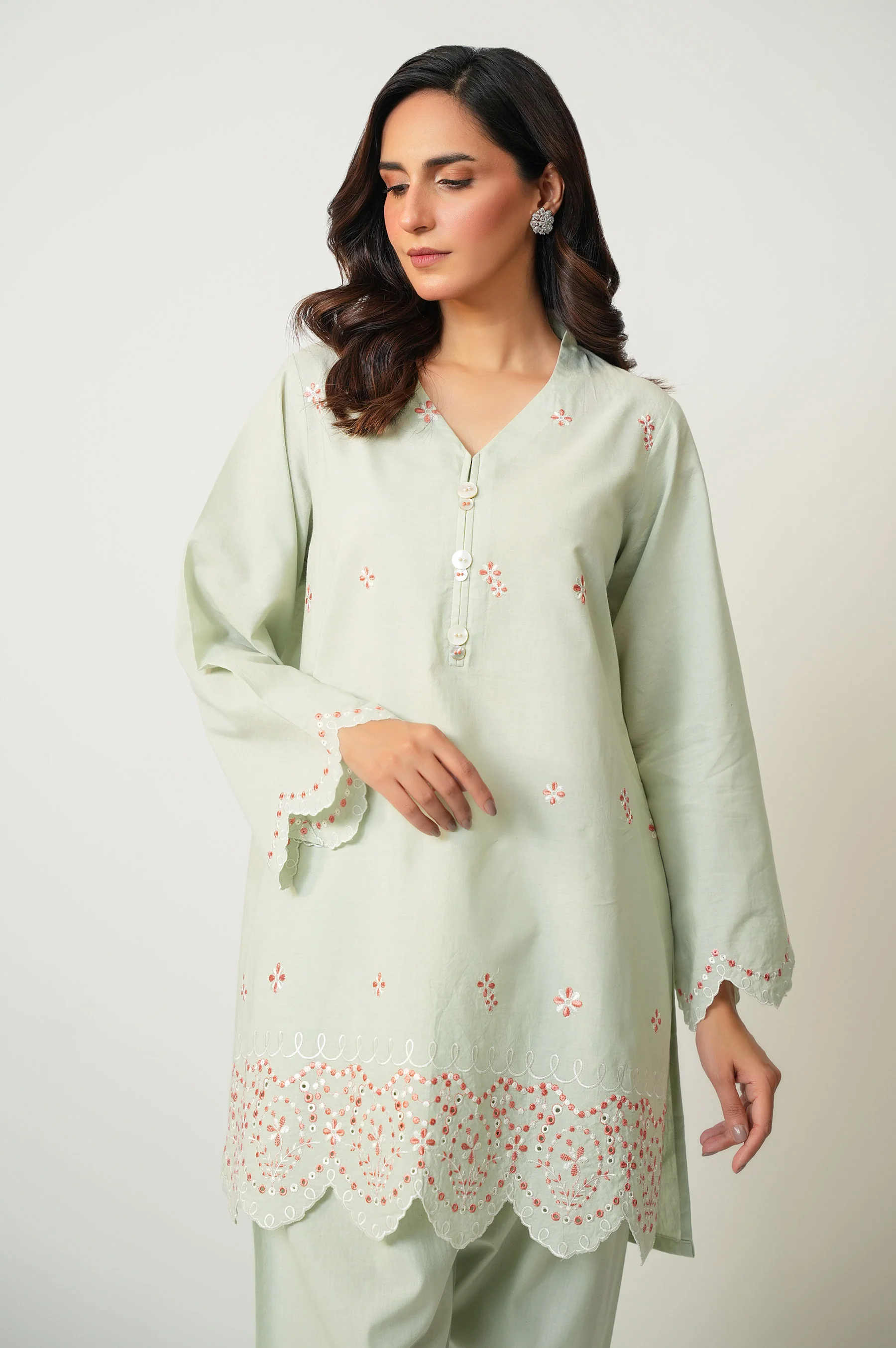 Stitched 2 Piece Embroidered Cambric Suit - Image 6