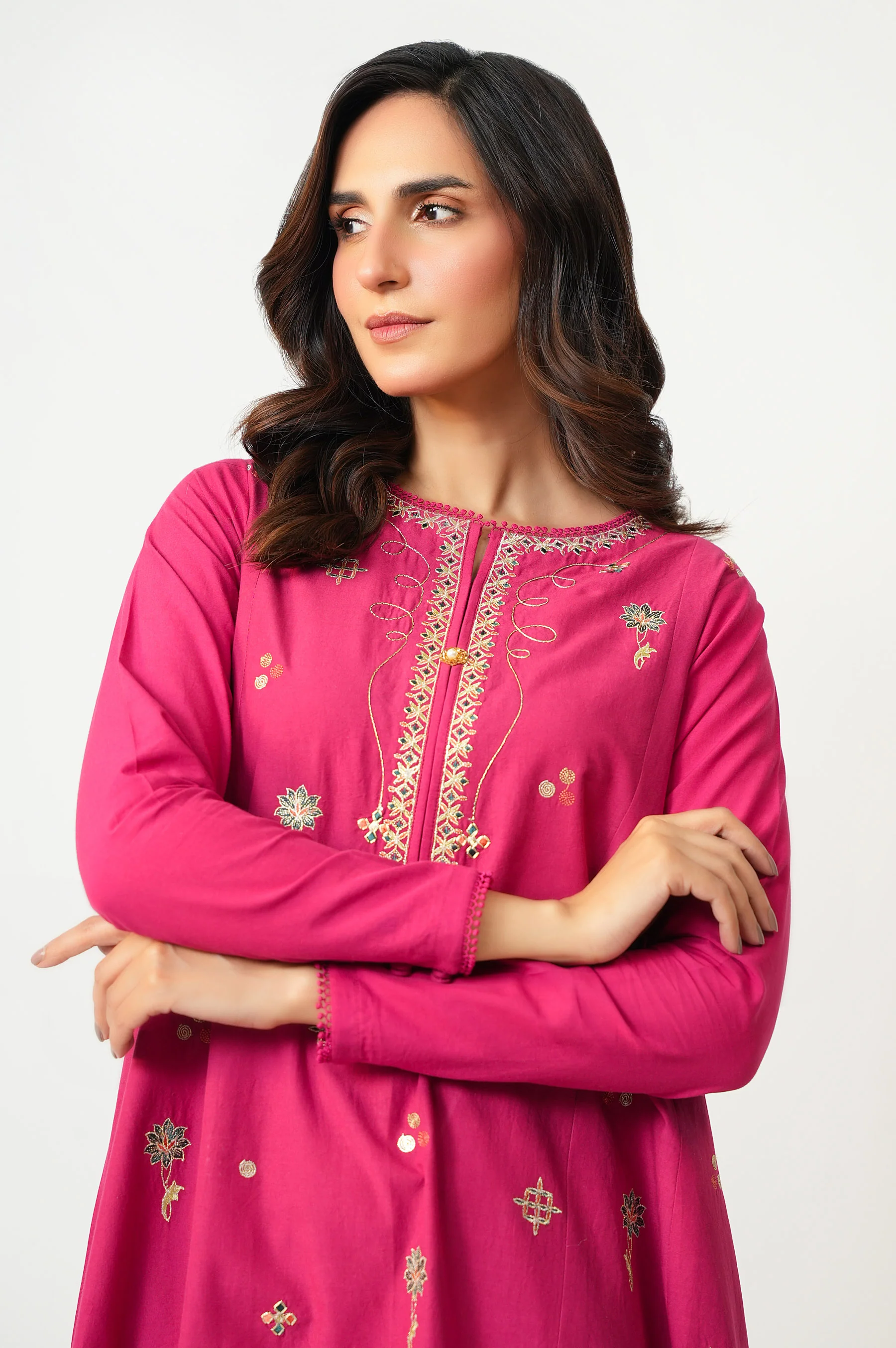 STITCHED EMBROIDERED CAMBRIC SHIRT BOTTOM - Image 5