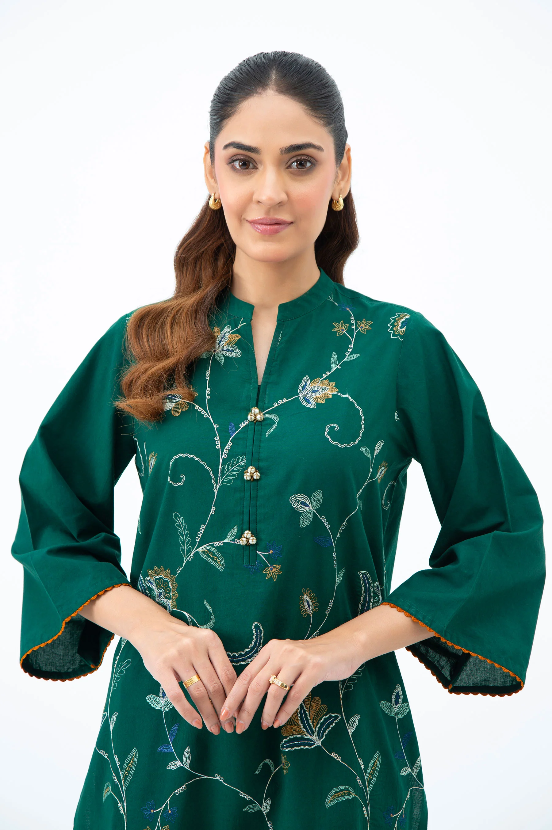 STITCHED EMBROIDERED CAMBRIC SHIRT BOTTOM - Image 2