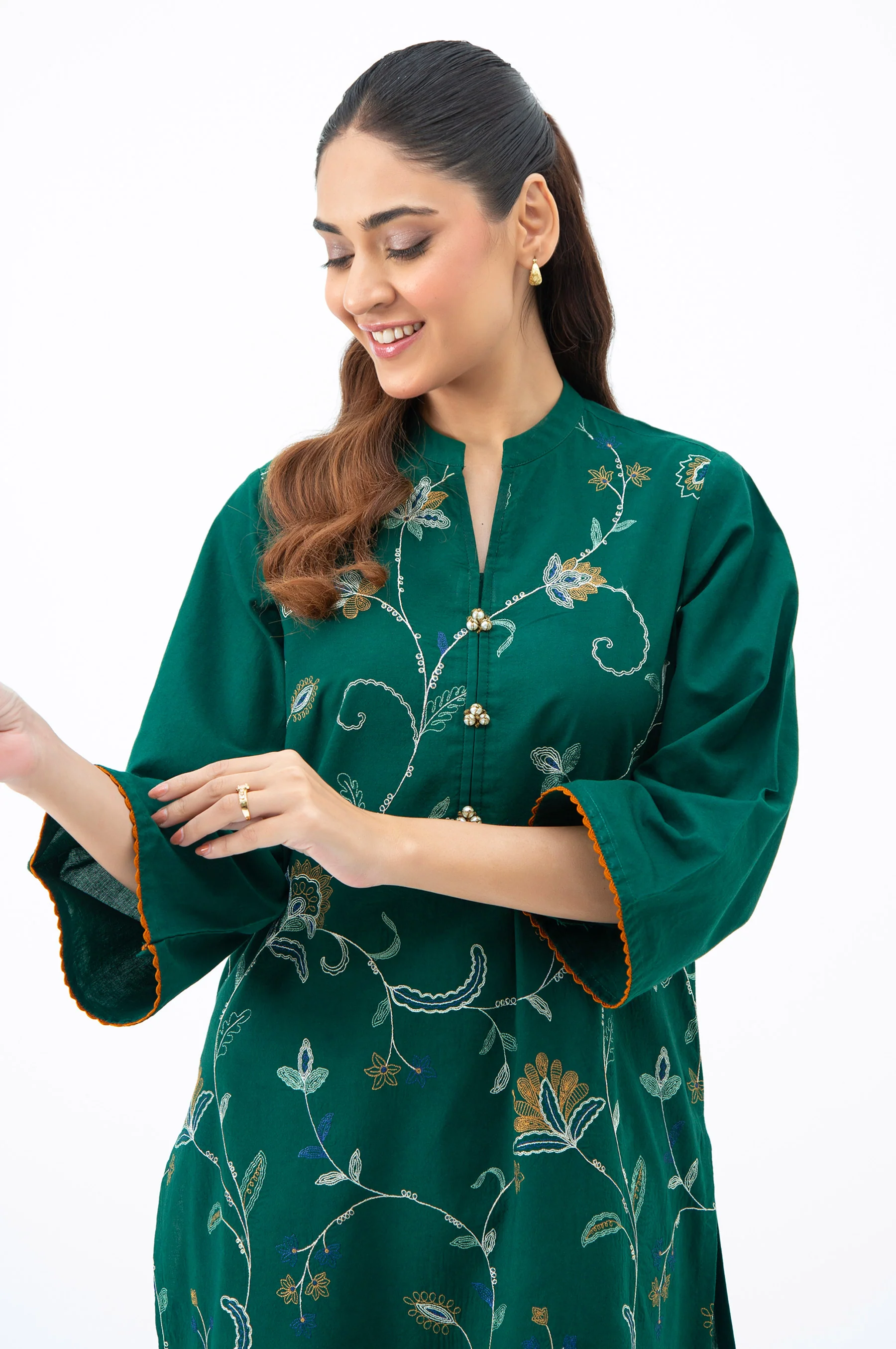 STITCHED EMBROIDERED CAMBRIC SHIRT BOTTOM - Image 3