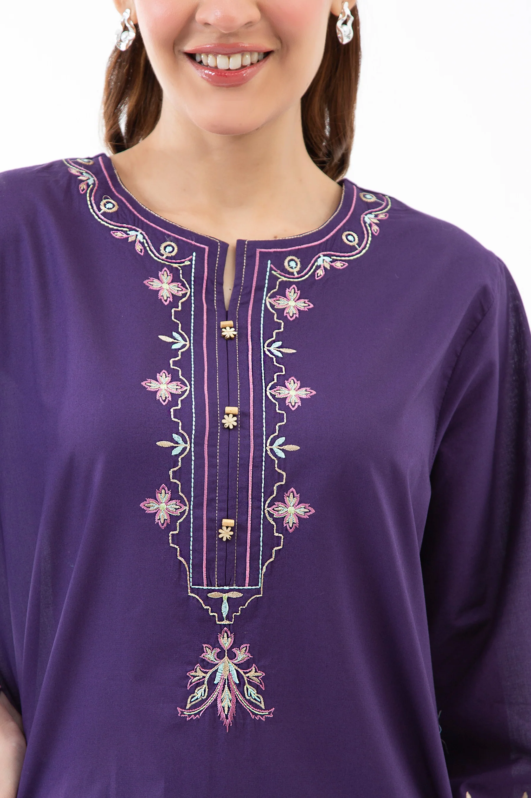 STITCHED EMBROIDERED CAMBRIC SHIRT BOTTOM - Image 2