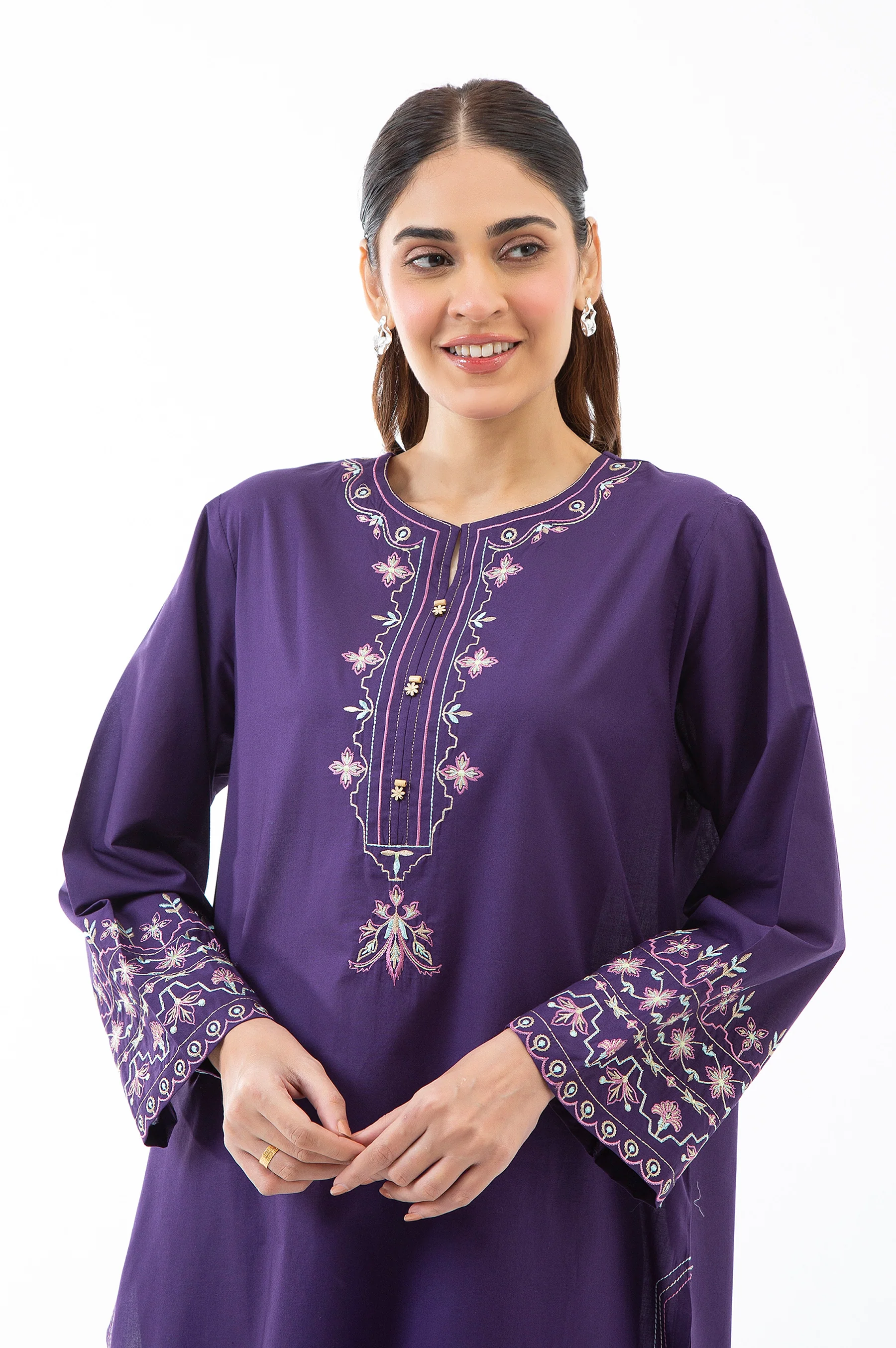 STITCHED EMBROIDERED CAMBRIC SHIRT BOTTOM - Image 3