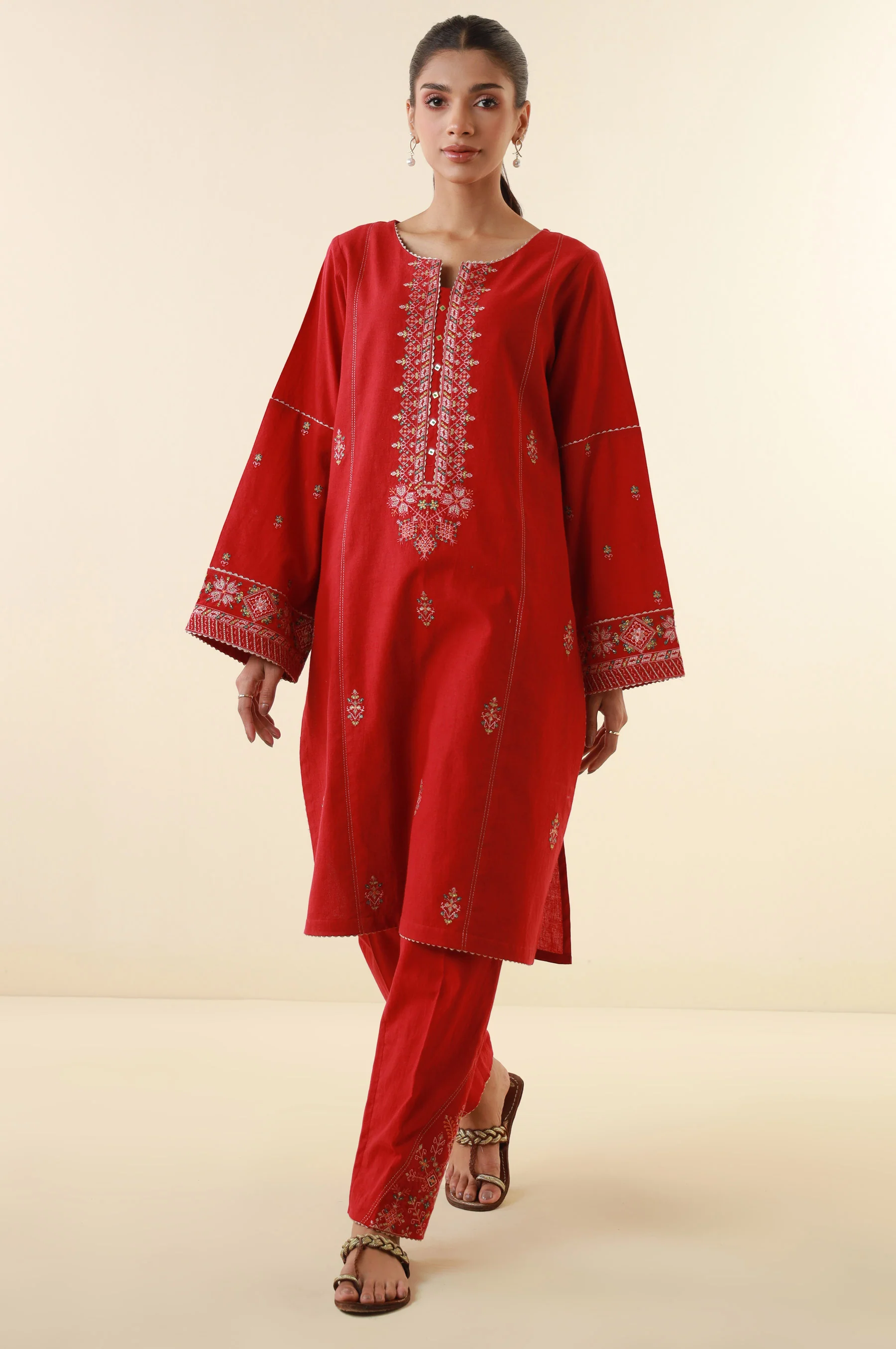 Stitched 2 Piece Embroidered Cambric Suit - Image 2