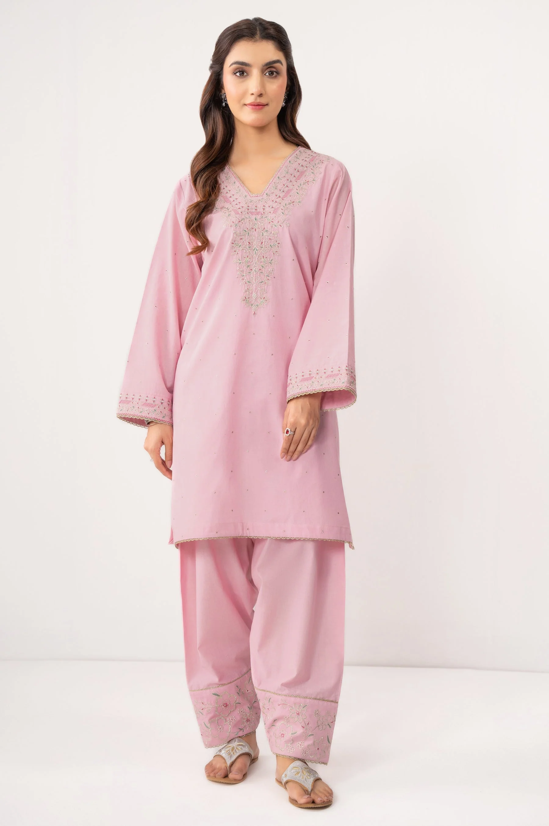 STITCHED EMBROIDERED CAMBRIC SHIRT BOTTOM (FACTORY E-OUTLET)