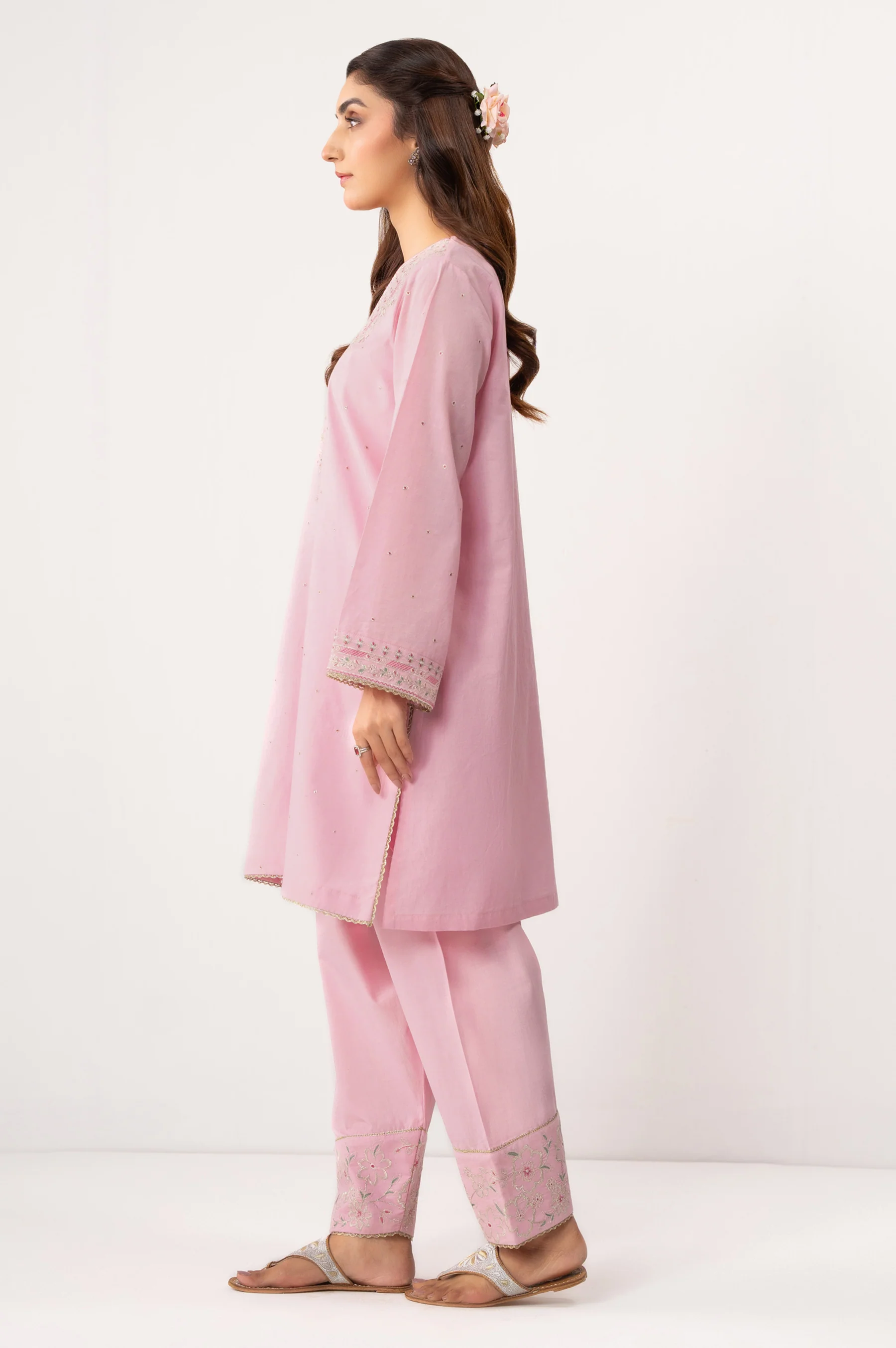 STITCHED EMBROIDERED CAMBRIC SHIRT BOTTOM - Image 3