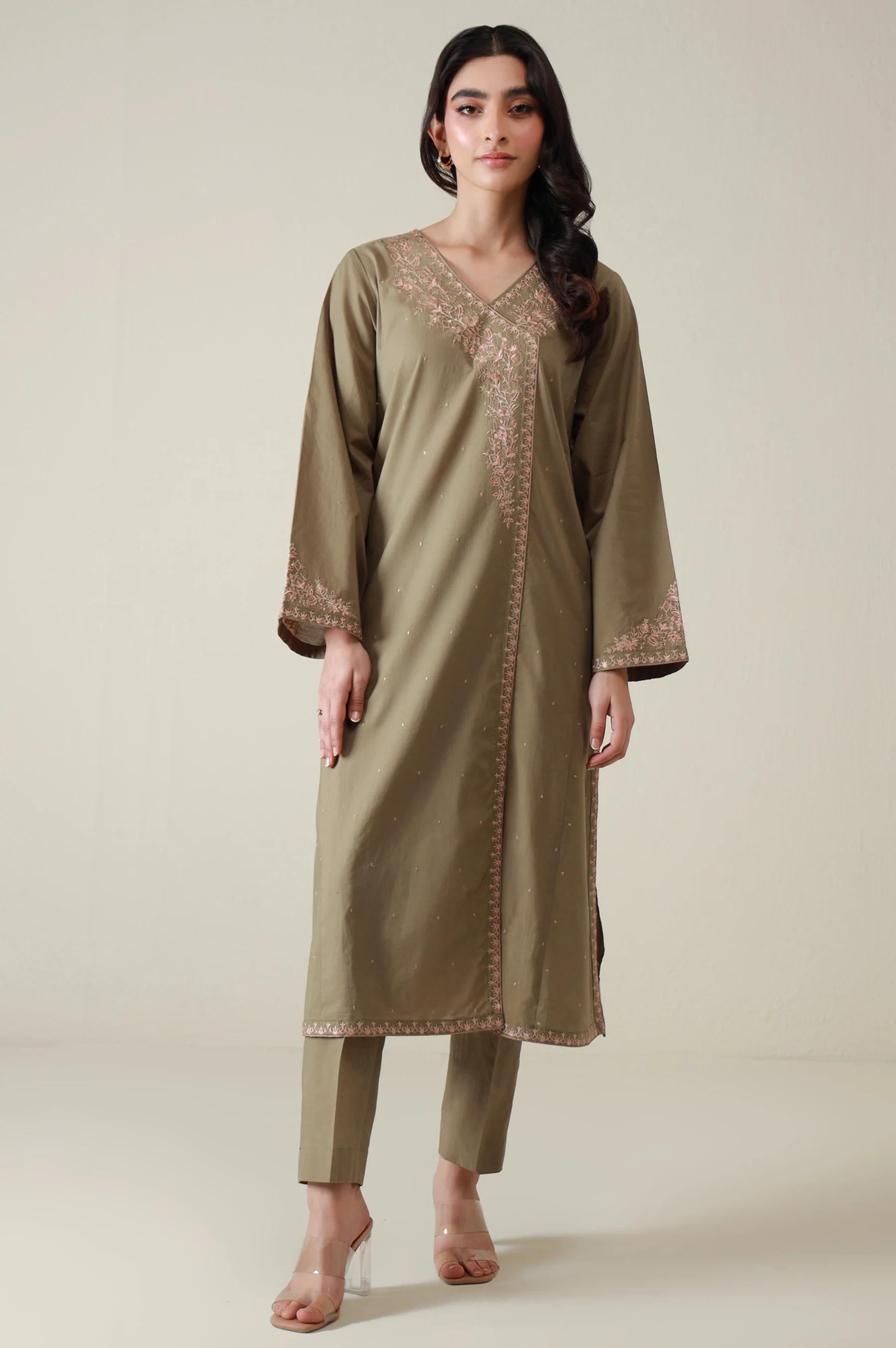Stitched 2 Piece Embroidered Cambric Suit