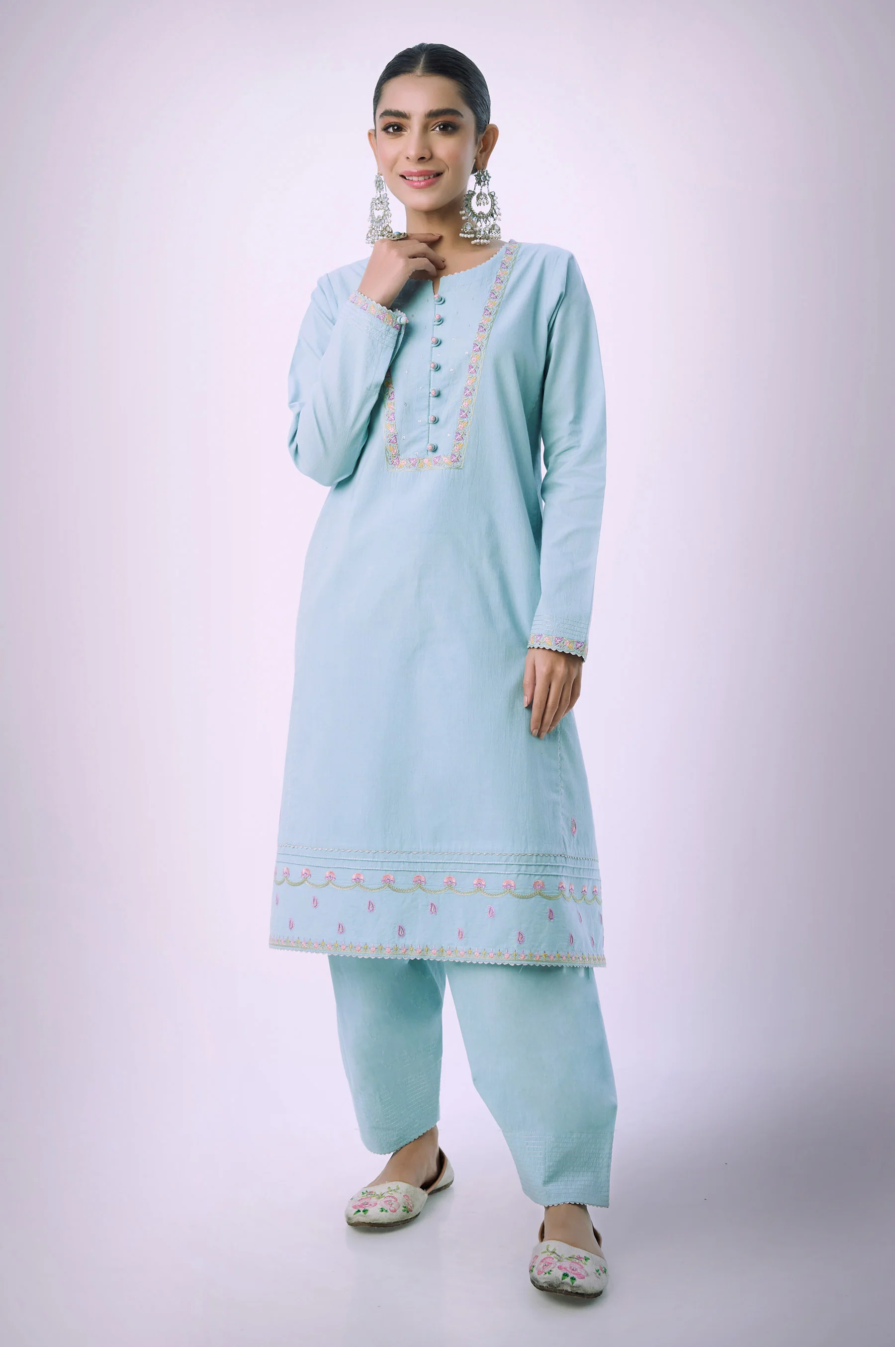Stitched 2 Piece Embroidered Cambric Suit - Image 2