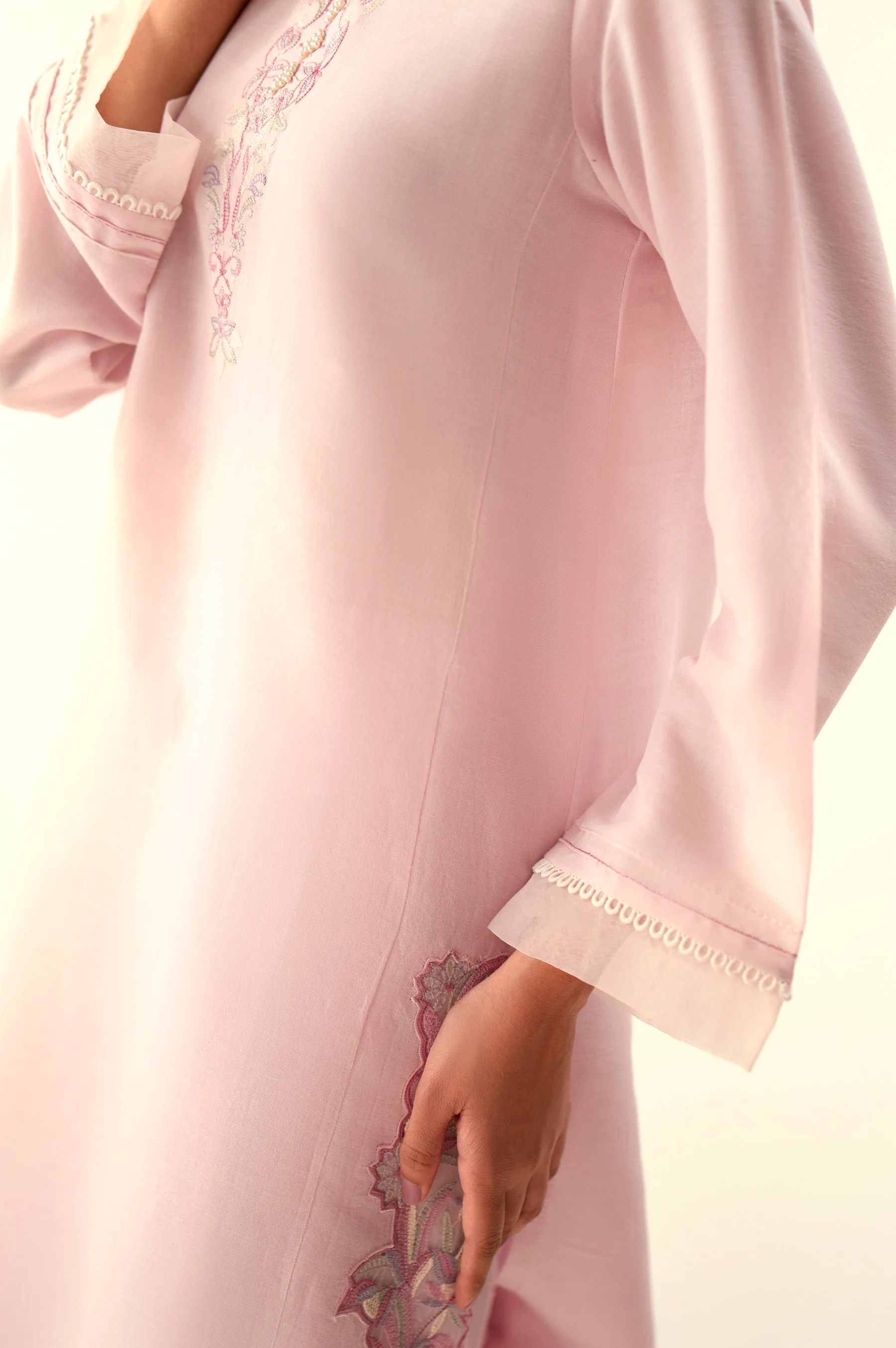 Stitched 2 Piece Embroidered Cambric Zari Suit - Image 4