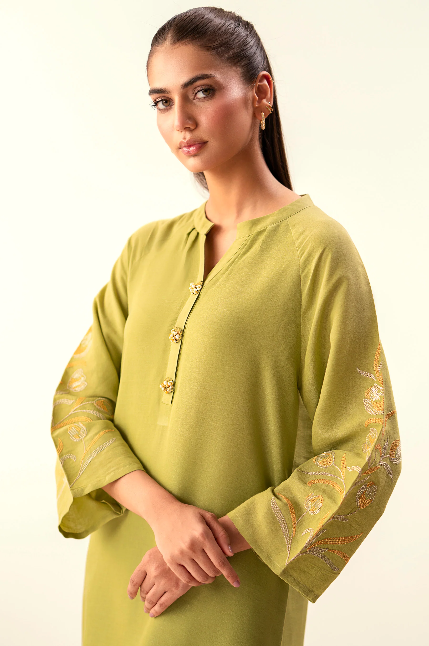 Stitched 2 Piece Embroidered Cambric Zari Suit - Image 3