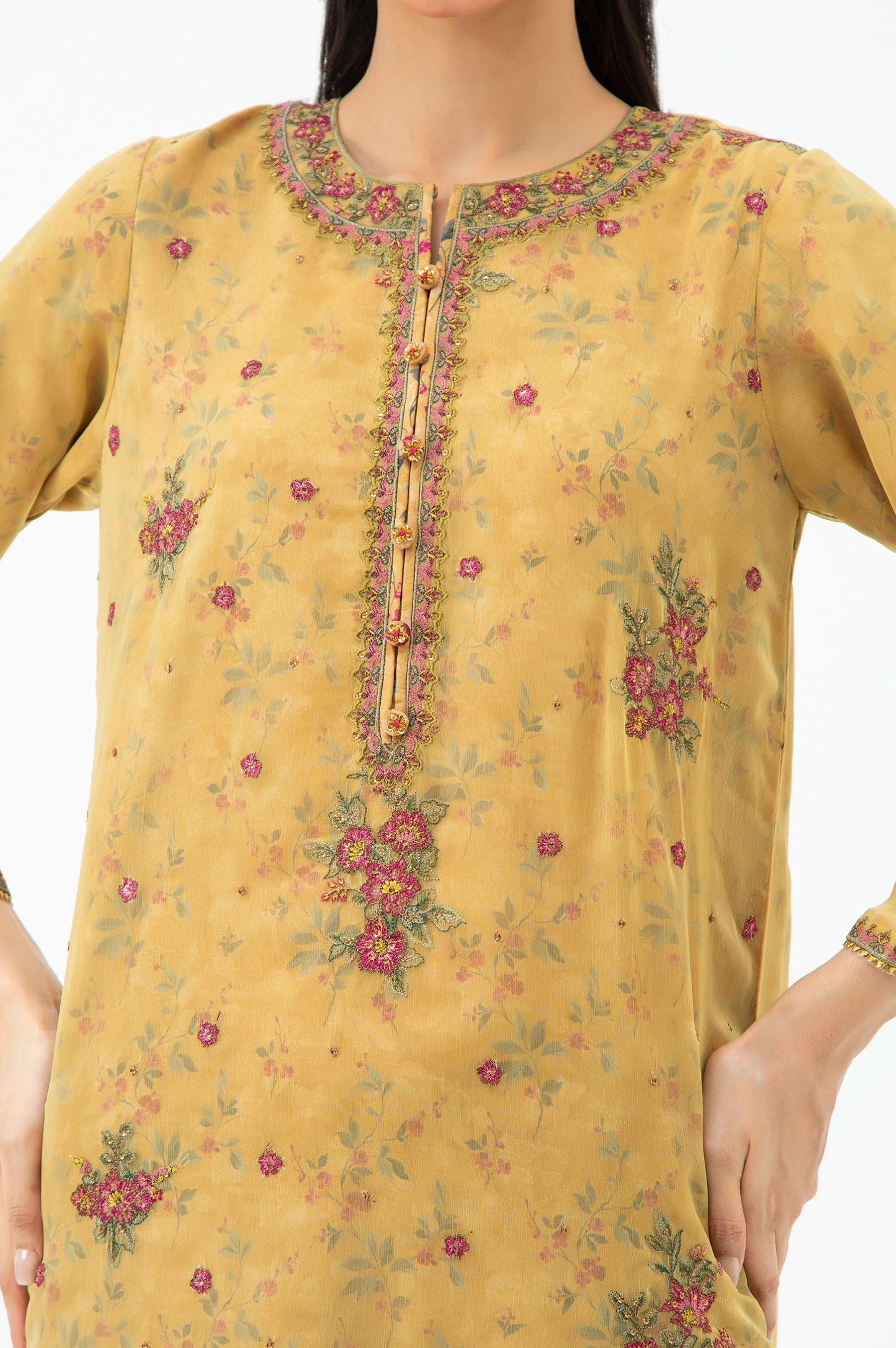 STITCHED EMBROIDERED CHIFFON SHIRT BOTTOM (FACTORY E-OUTLET) - Image 2