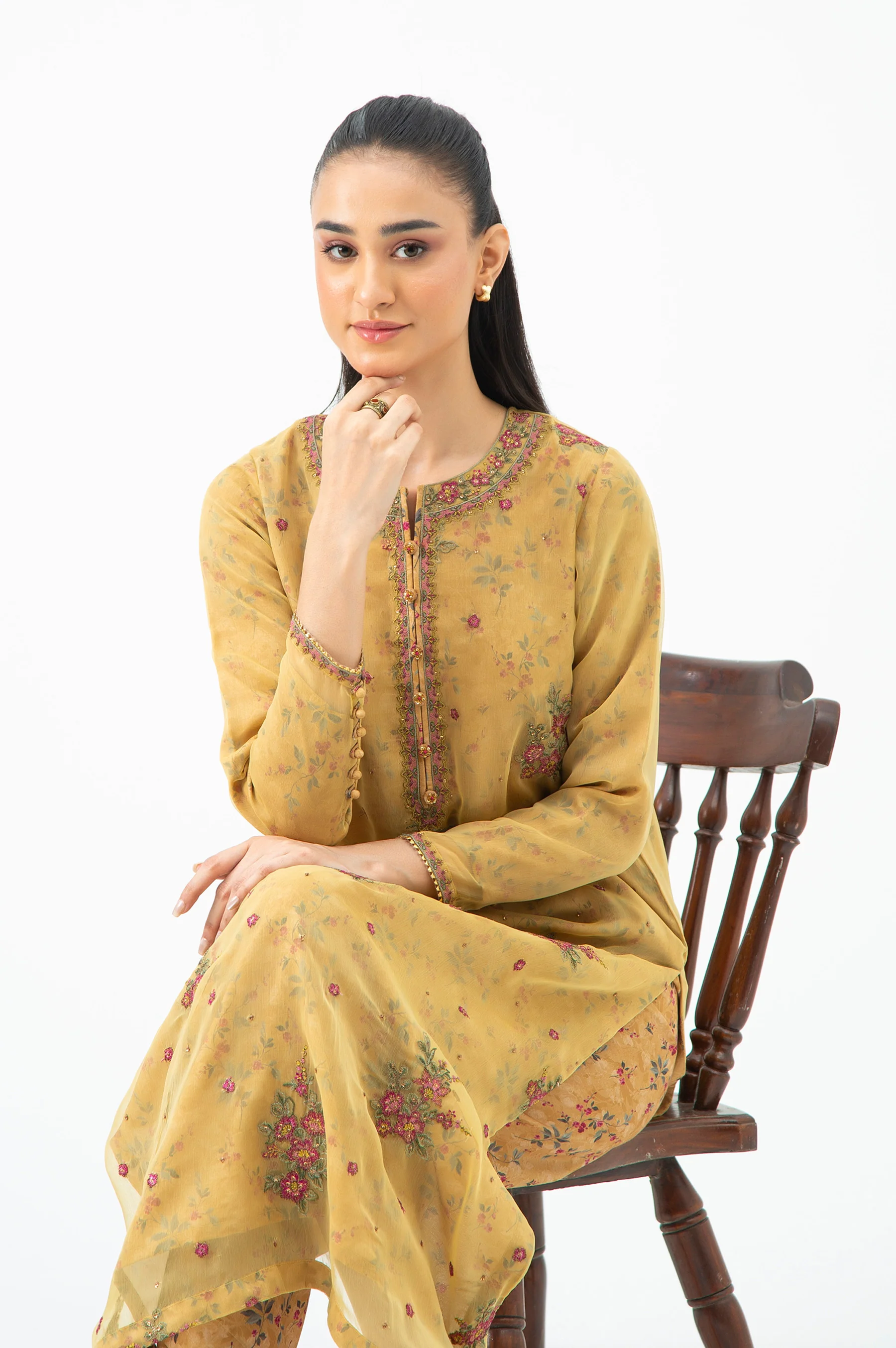 STITCHED EMBROIDERED CHIFFON SHIRT BOTTOM - Image 4
