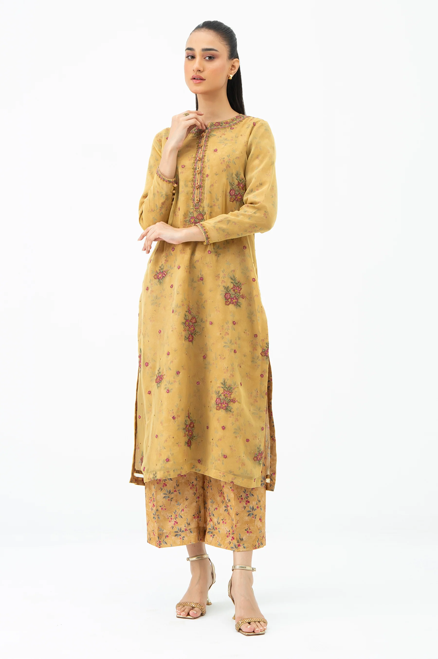 STITCHED EMBROIDERED CHIFFON SHIRT BOTTOM - Image 5