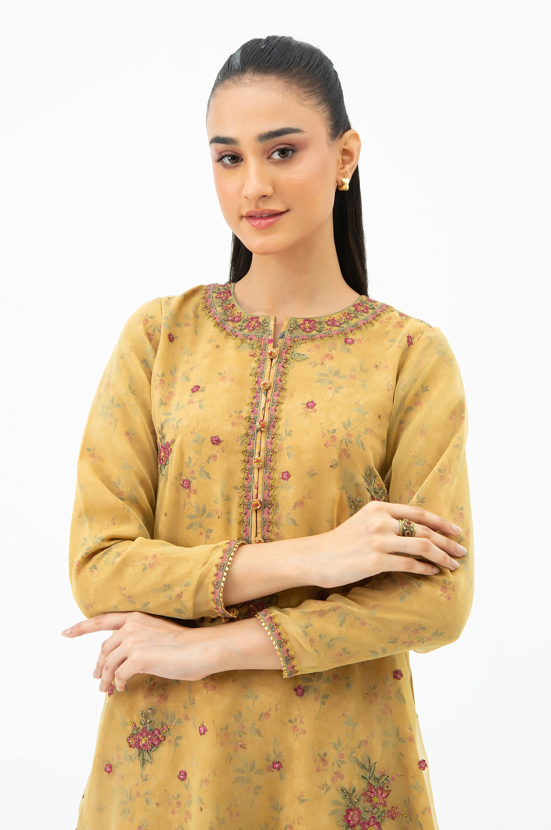 STITCHED EMBROIDERED CHIFFON SHIRT BOTTOM - Image 6