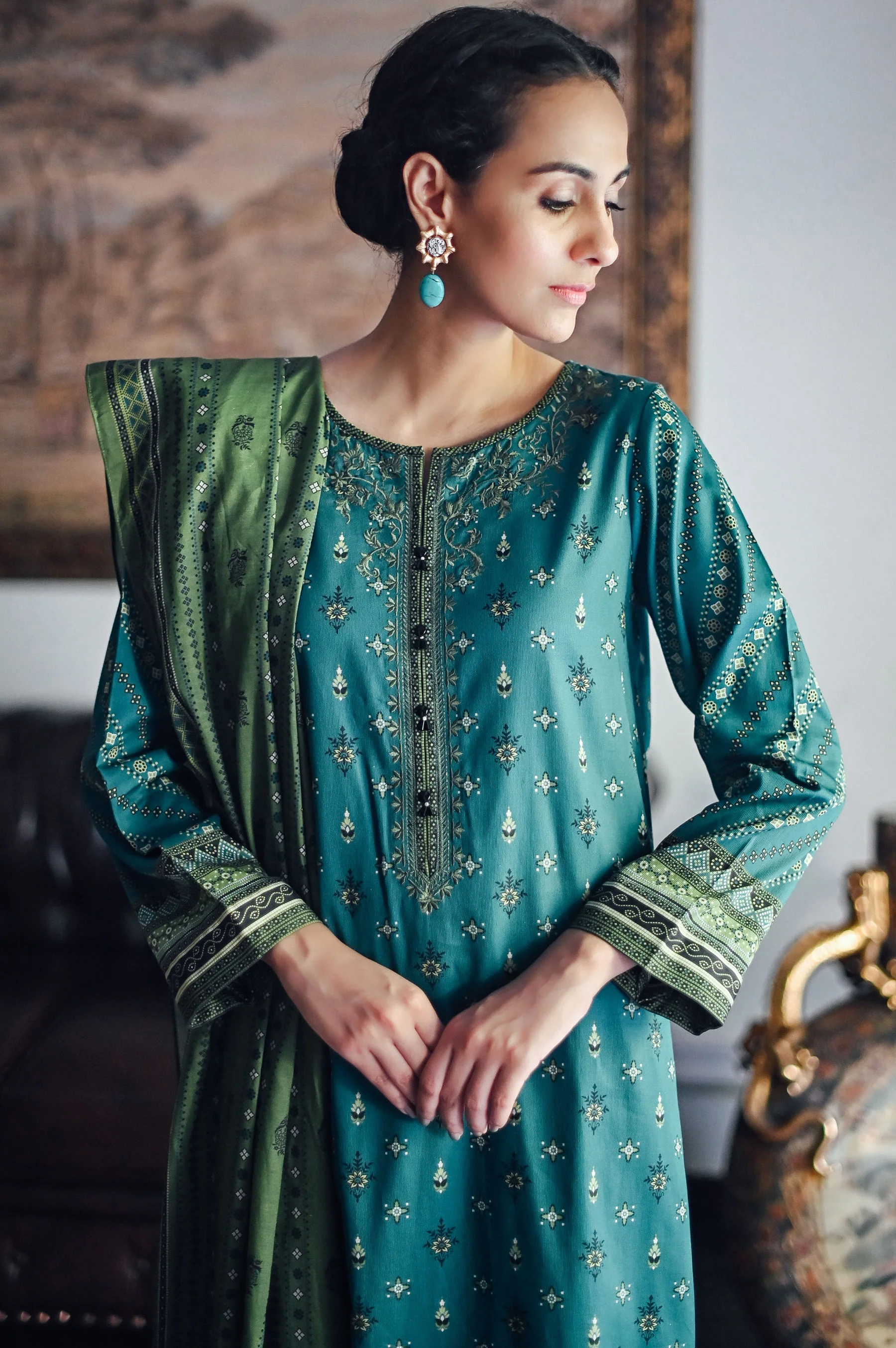 Stitched 2 Piece Embroidered Cottel Suit - Image 3