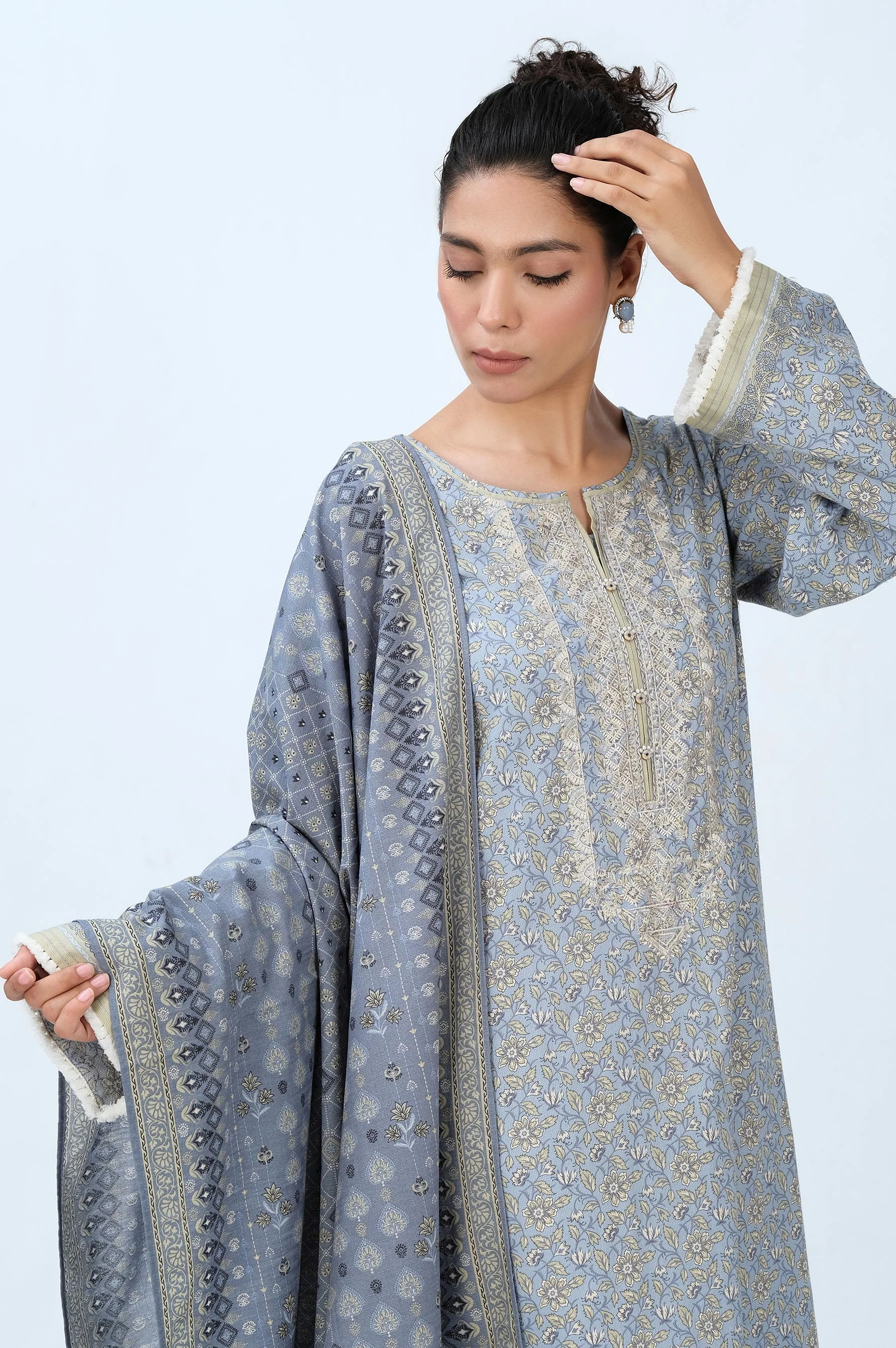 Stitched 2 Piece Embroidered Cottel with Khaddar Suit - Image 2