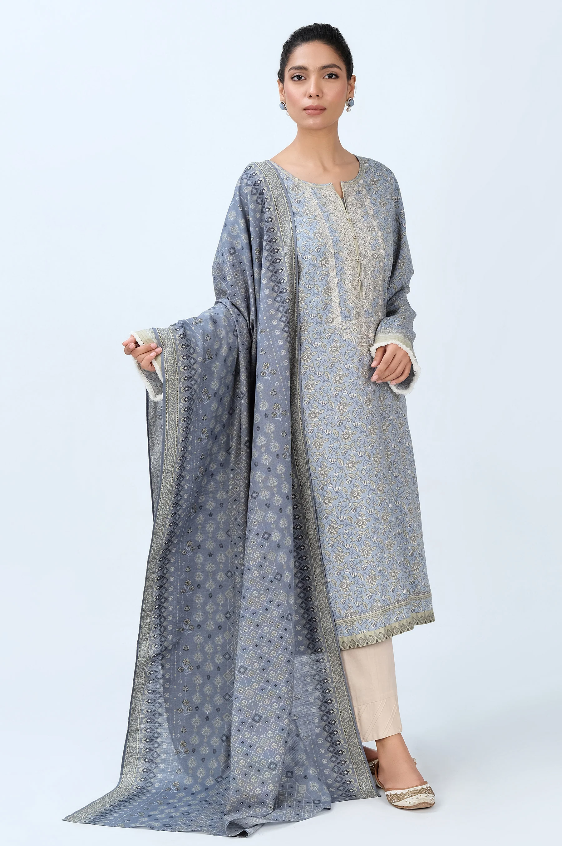 Stitched 2 Piece Embroidered Cottel with Khaddar Suit - Image 3