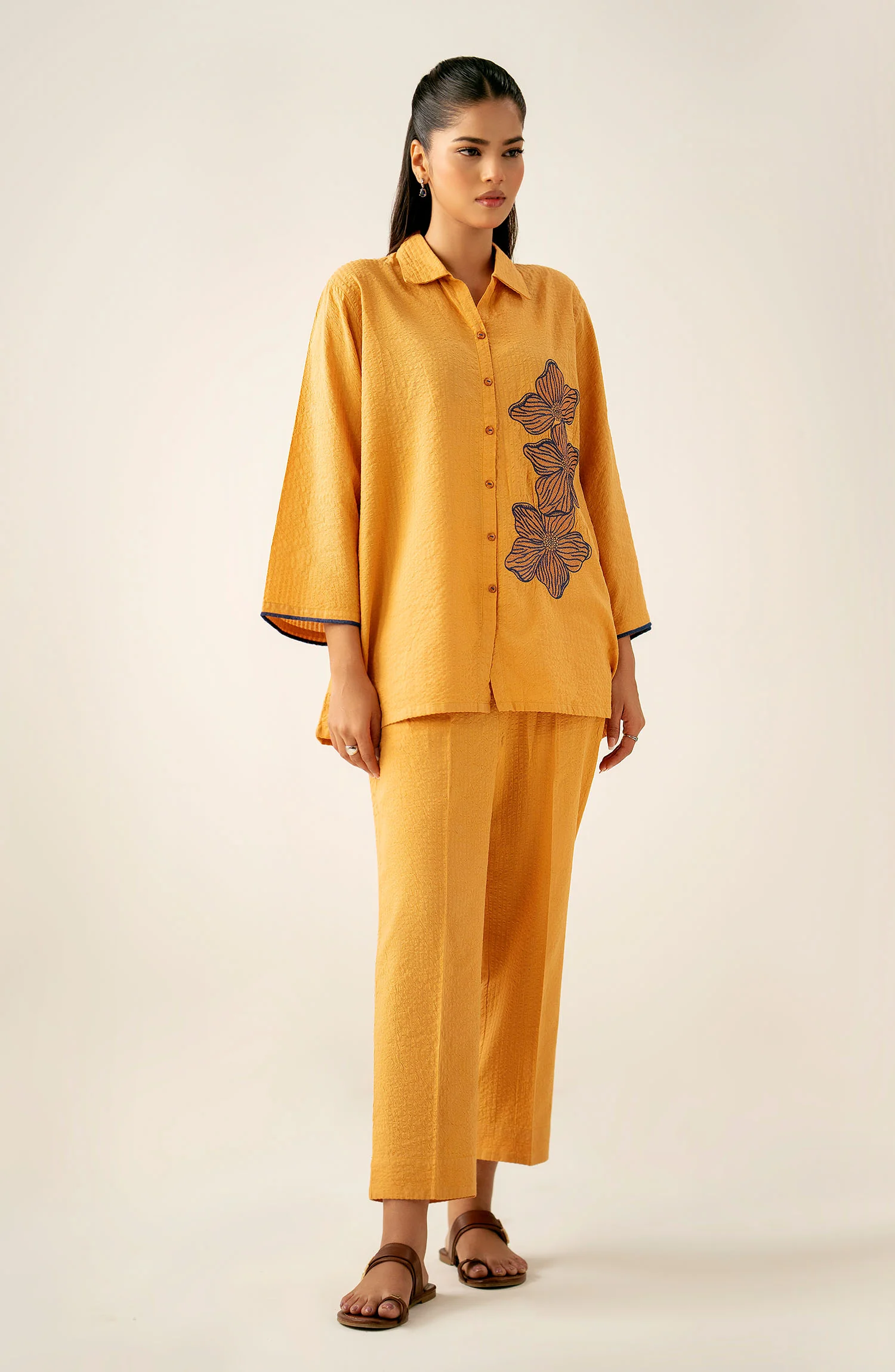 Stitched 2 Piece Embroidered Cotton Crinkle Co-Ord Set - Image 2
