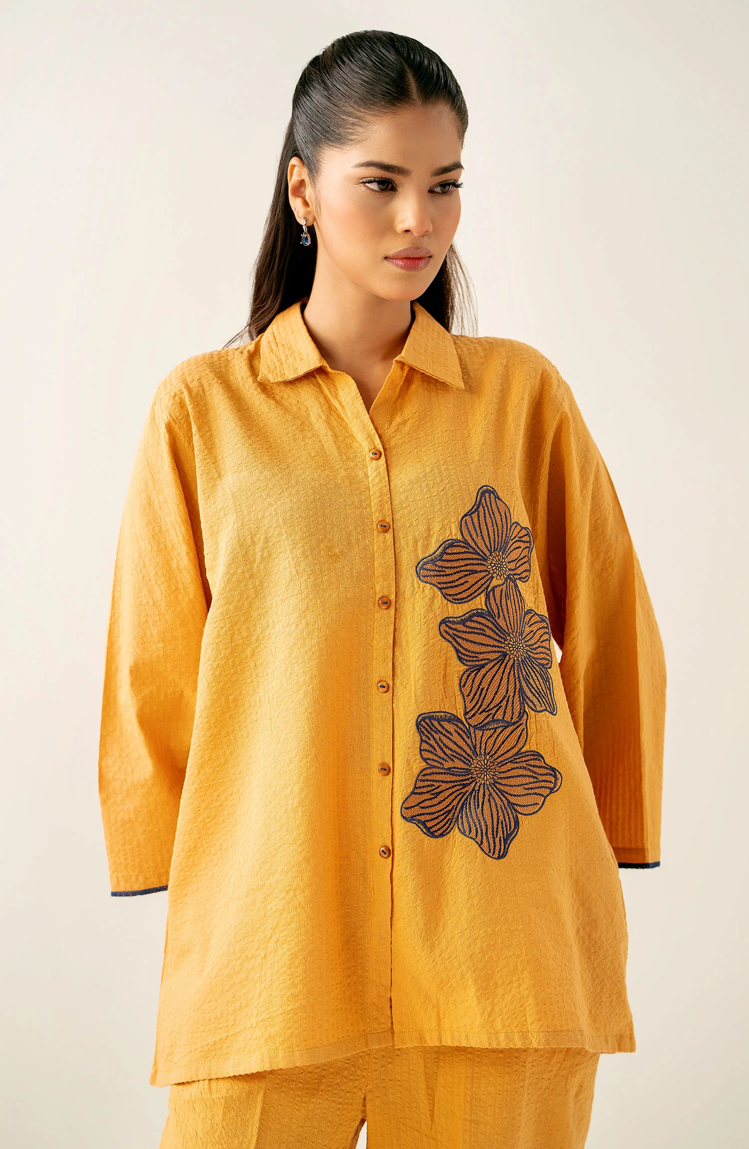 Stitched 2 Piece Embroidered Cotton Crinkle Co-Ord Set - Image 3