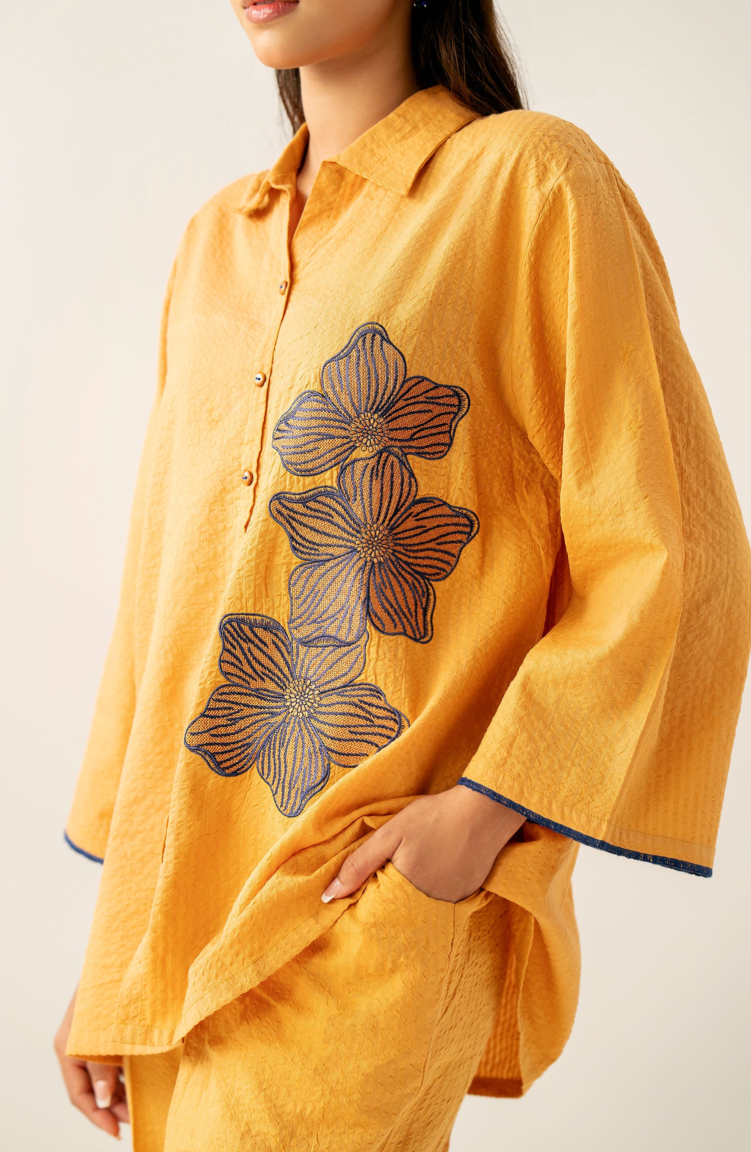 Stitched 2 Piece Embroidered Cotton Crinkle Co-Ord Set - Image 5