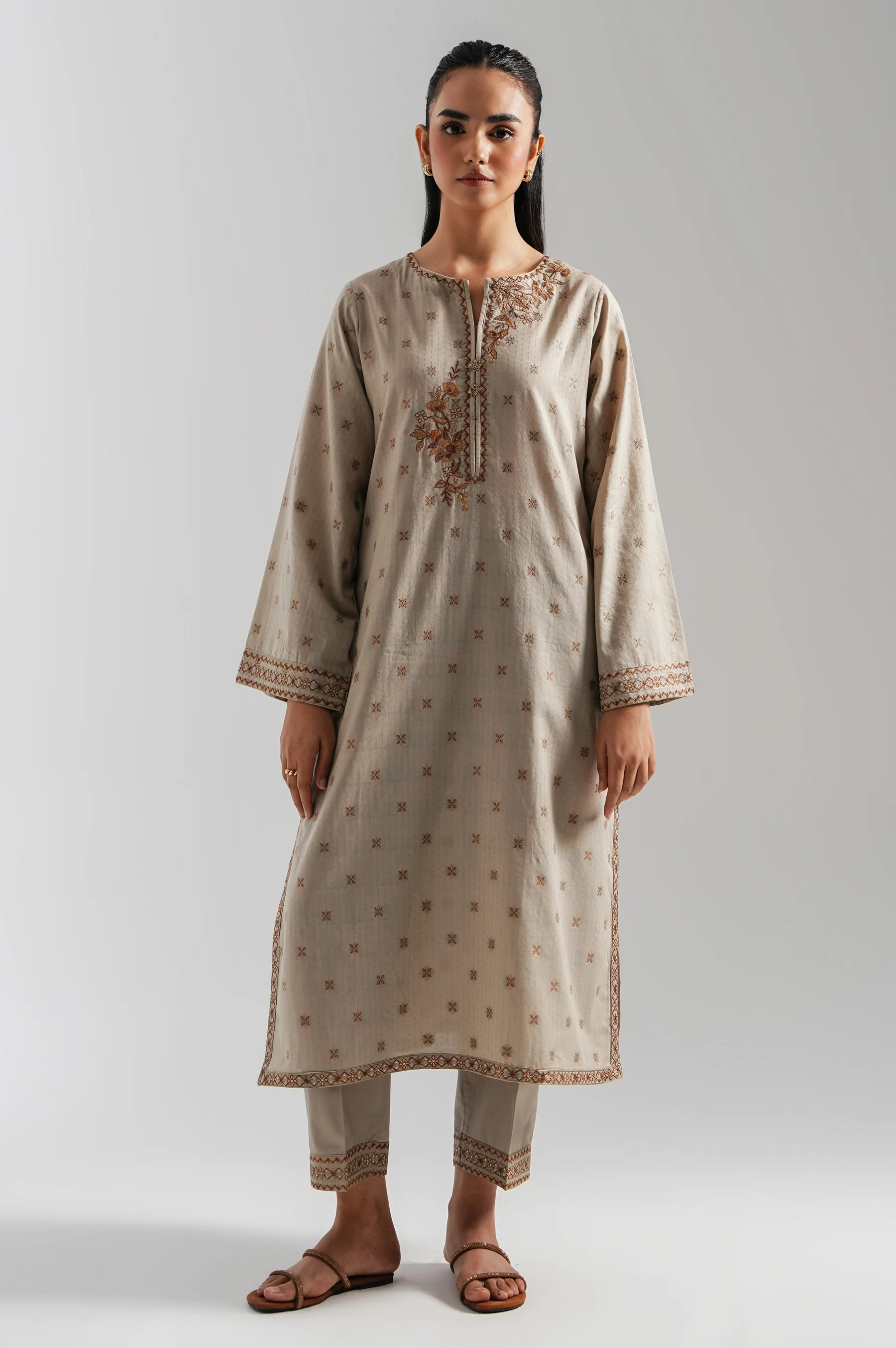 STITCHED EMBROIDERED COTTON JACQUARD SHIRT BOTTOM - Image 2