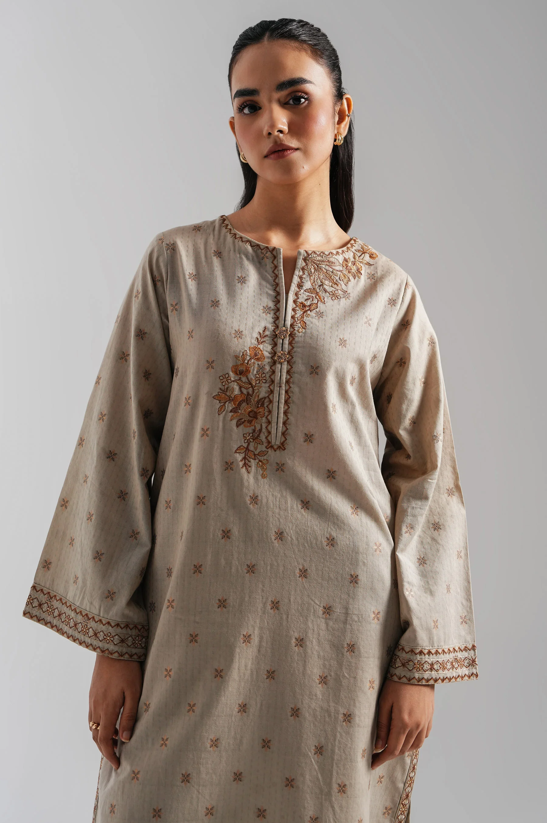 STITCHED EMBROIDERED COTTON JACQUARD SHIRT BOTTOM - Image 3