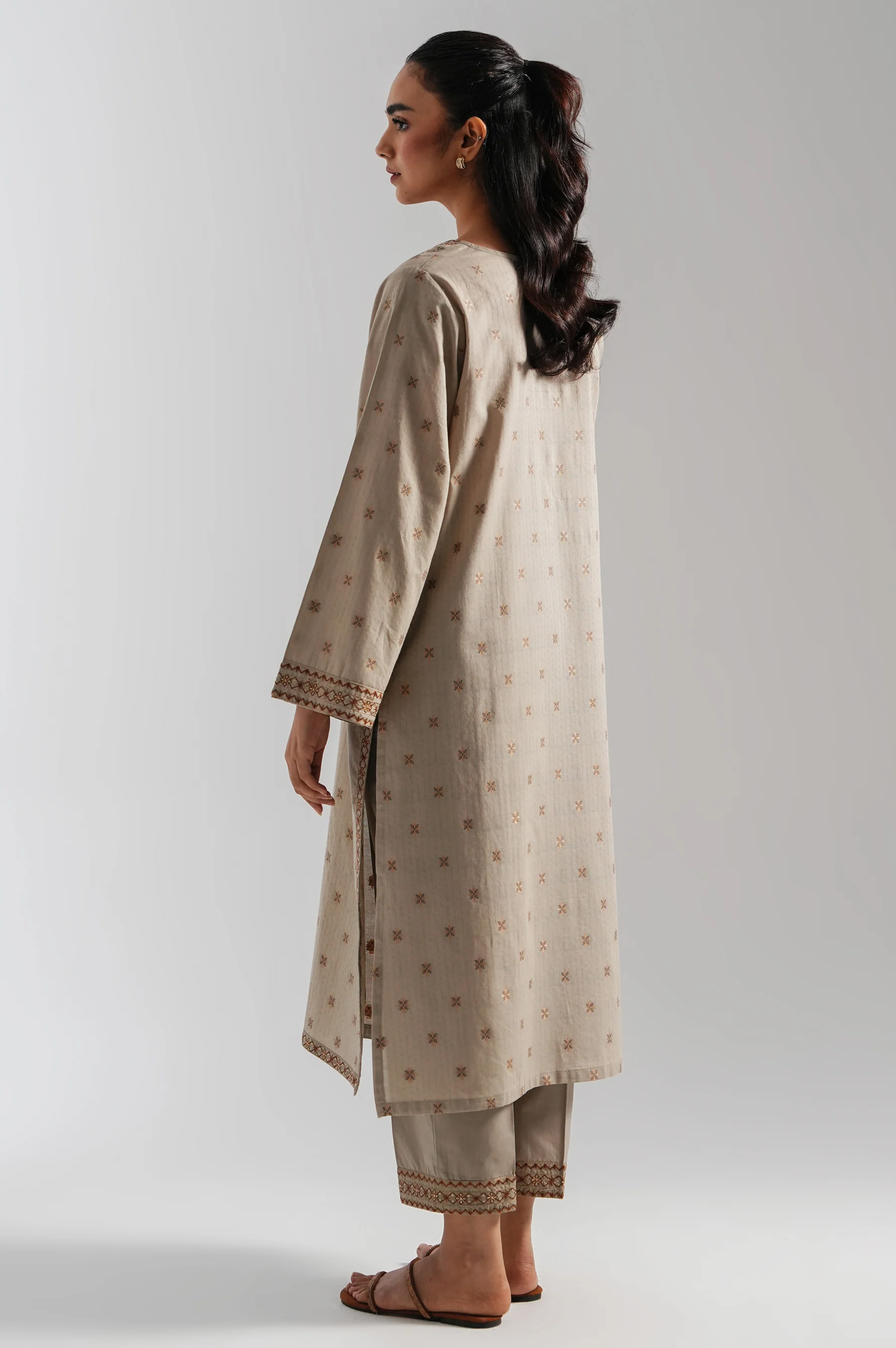 STITCHED EMBROIDERED COTTON JACQUARD SHIRT BOTTOM - Image 6