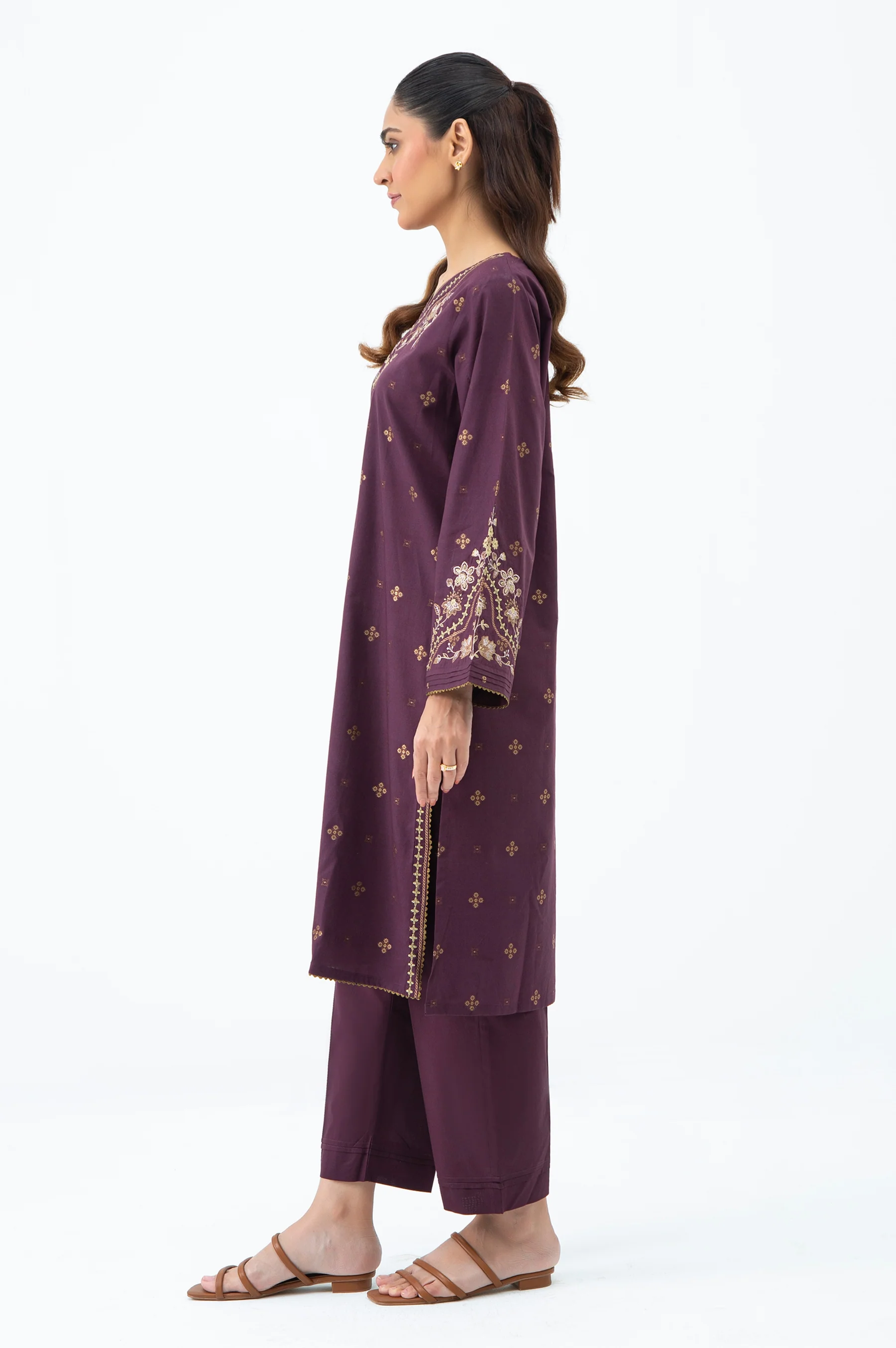 STITCHED EMBROIDERED COTTON JACQUARD SHIRT BOTTOM - Image 4