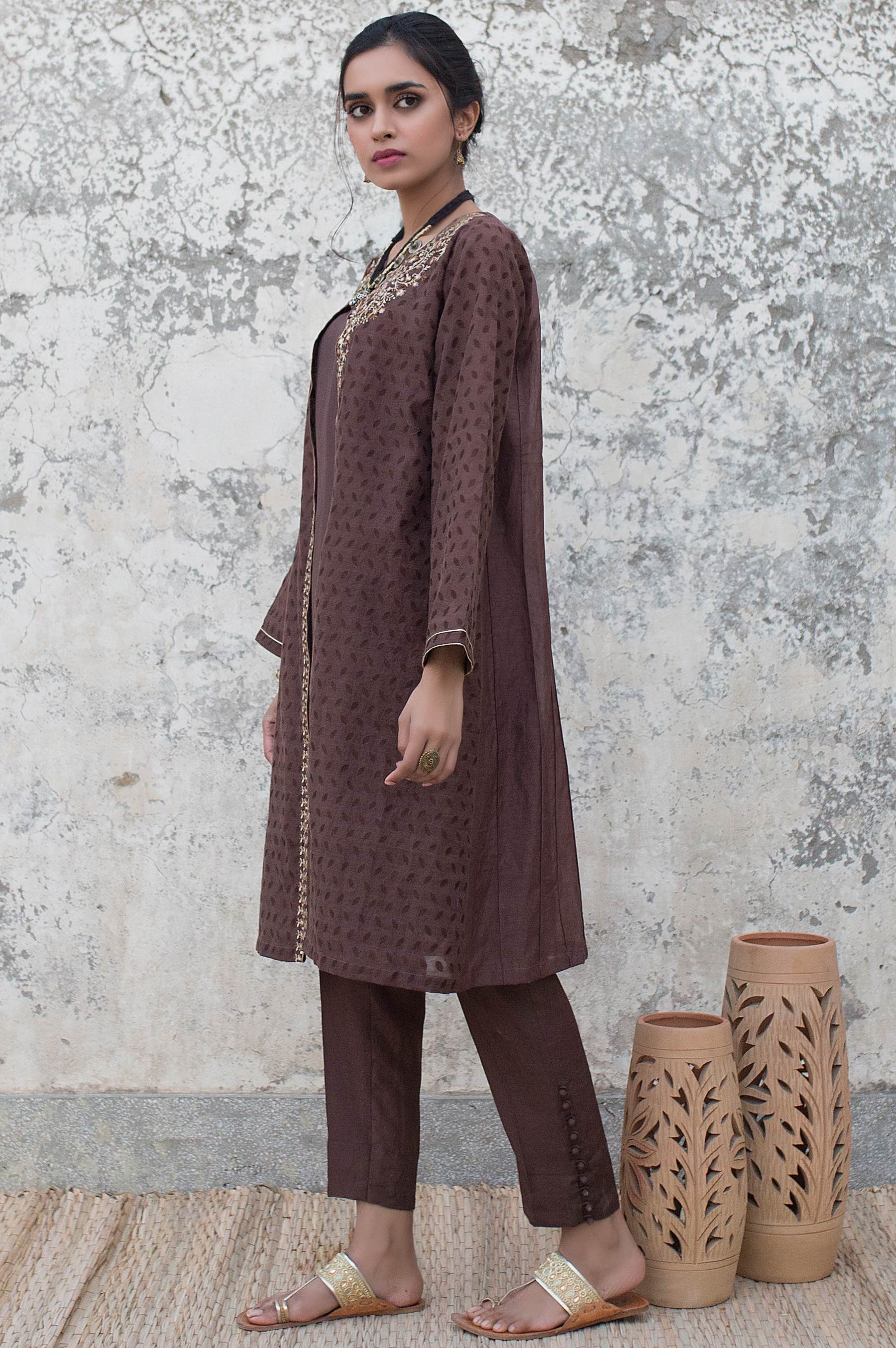 Stitched 2 Piece Embroidered Cotton Jacquard Suit - Image 4