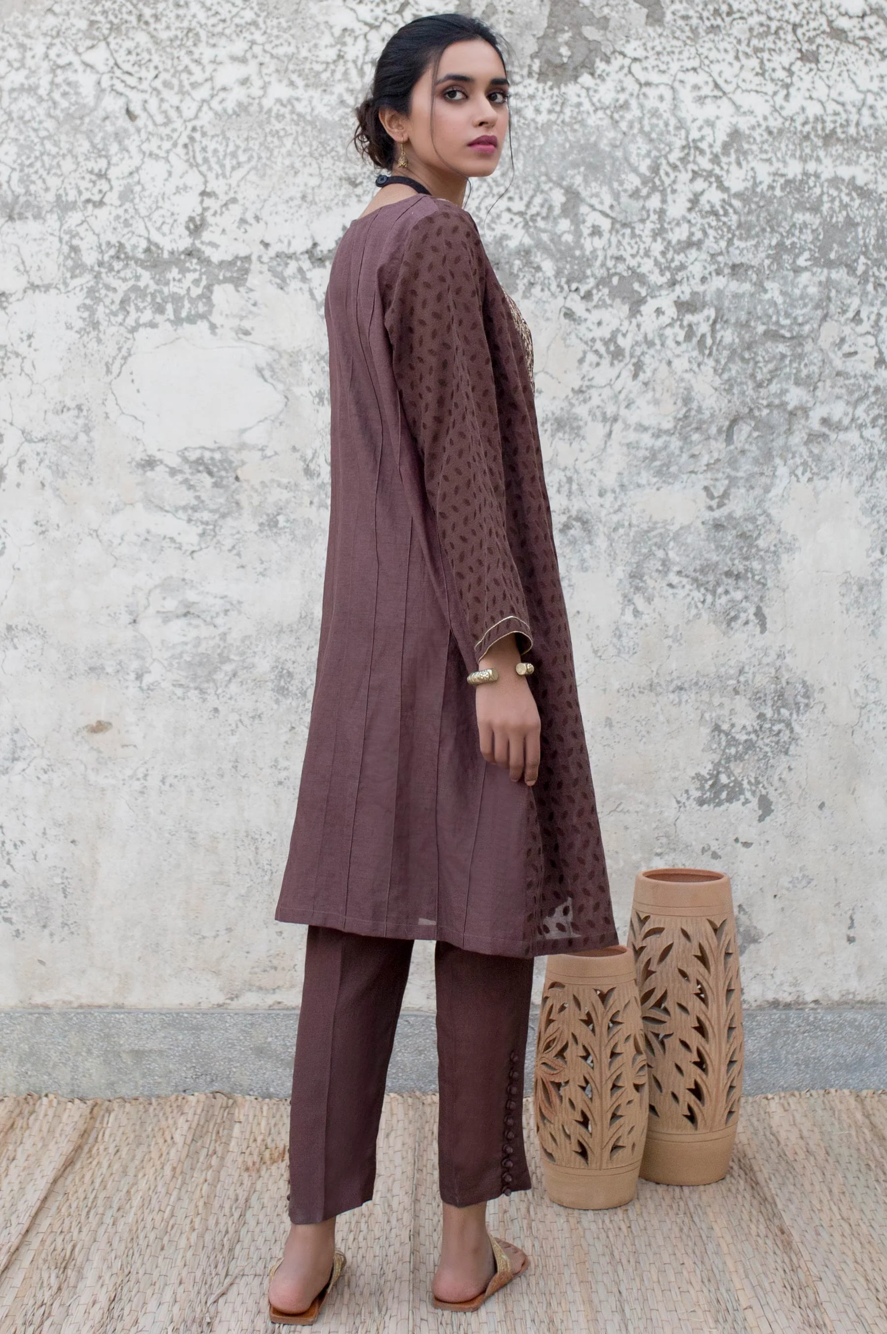 Stitched 2 Piece Embroidered Cotton Jacquard Suit - Image 5