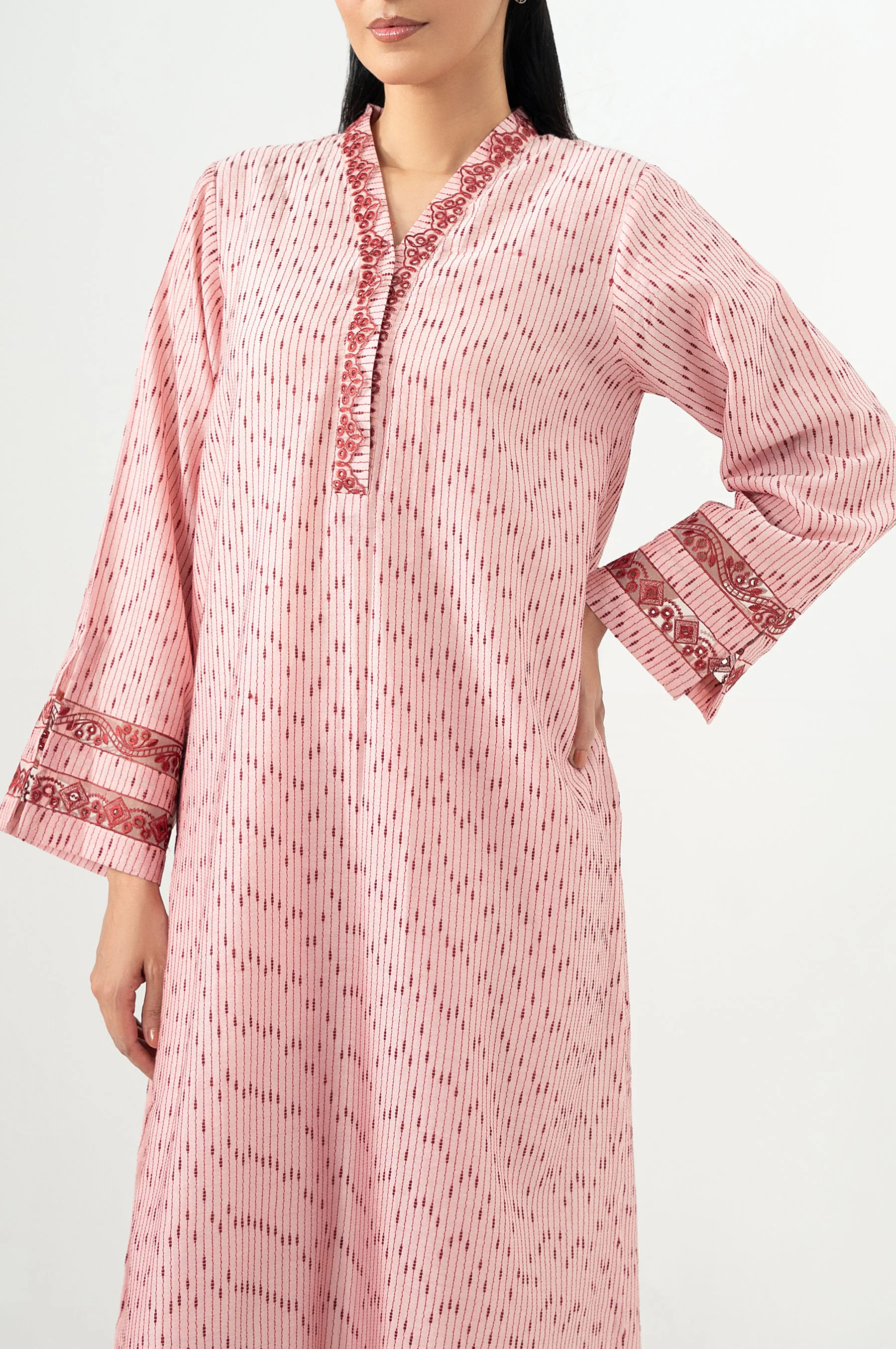 Stitched 2 Piece Embroidered Cotton Neps Suit - Image 4