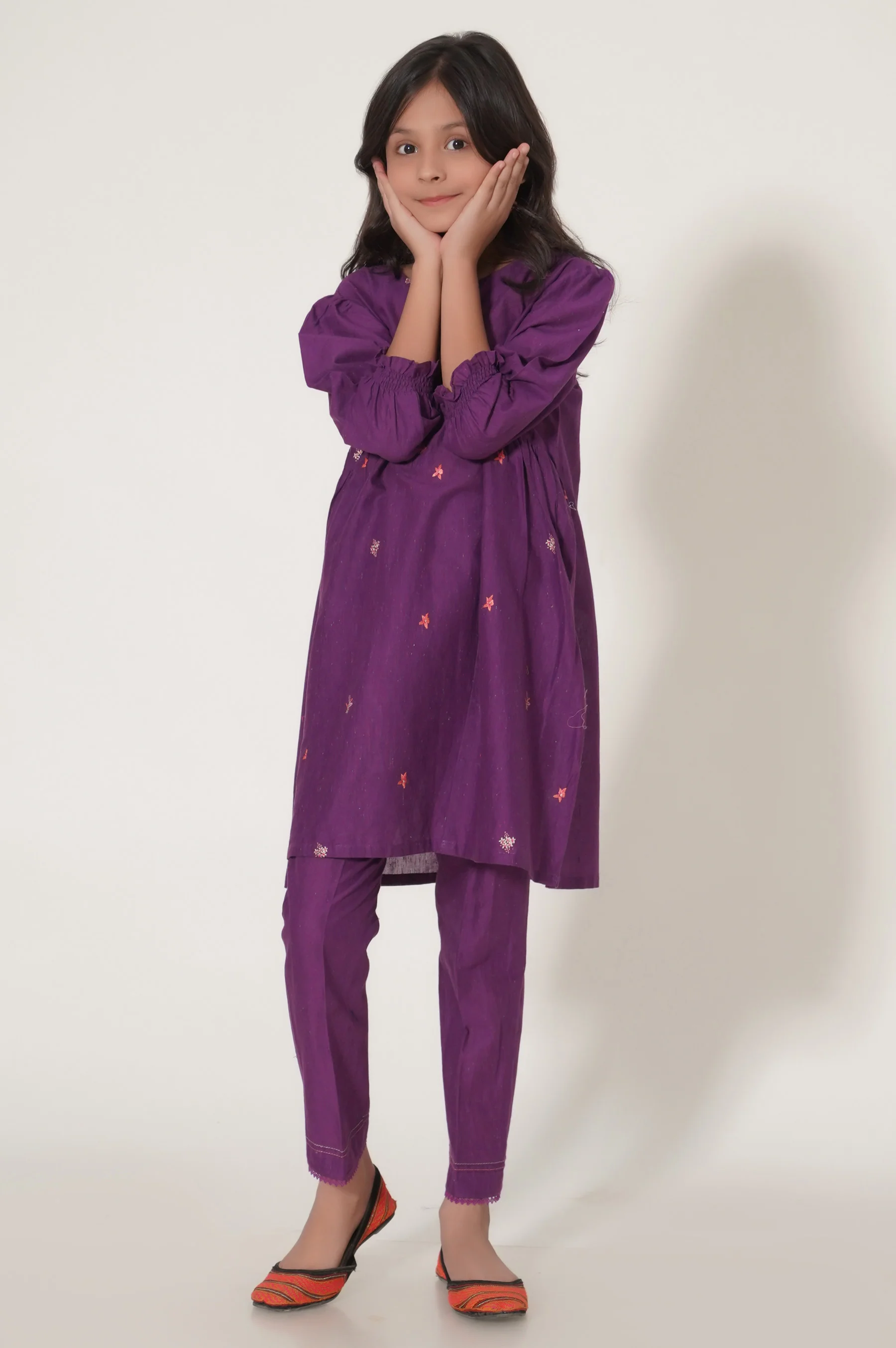 Stitched 2 Piece Embroidered Cotton Neps Suit - Image 2
