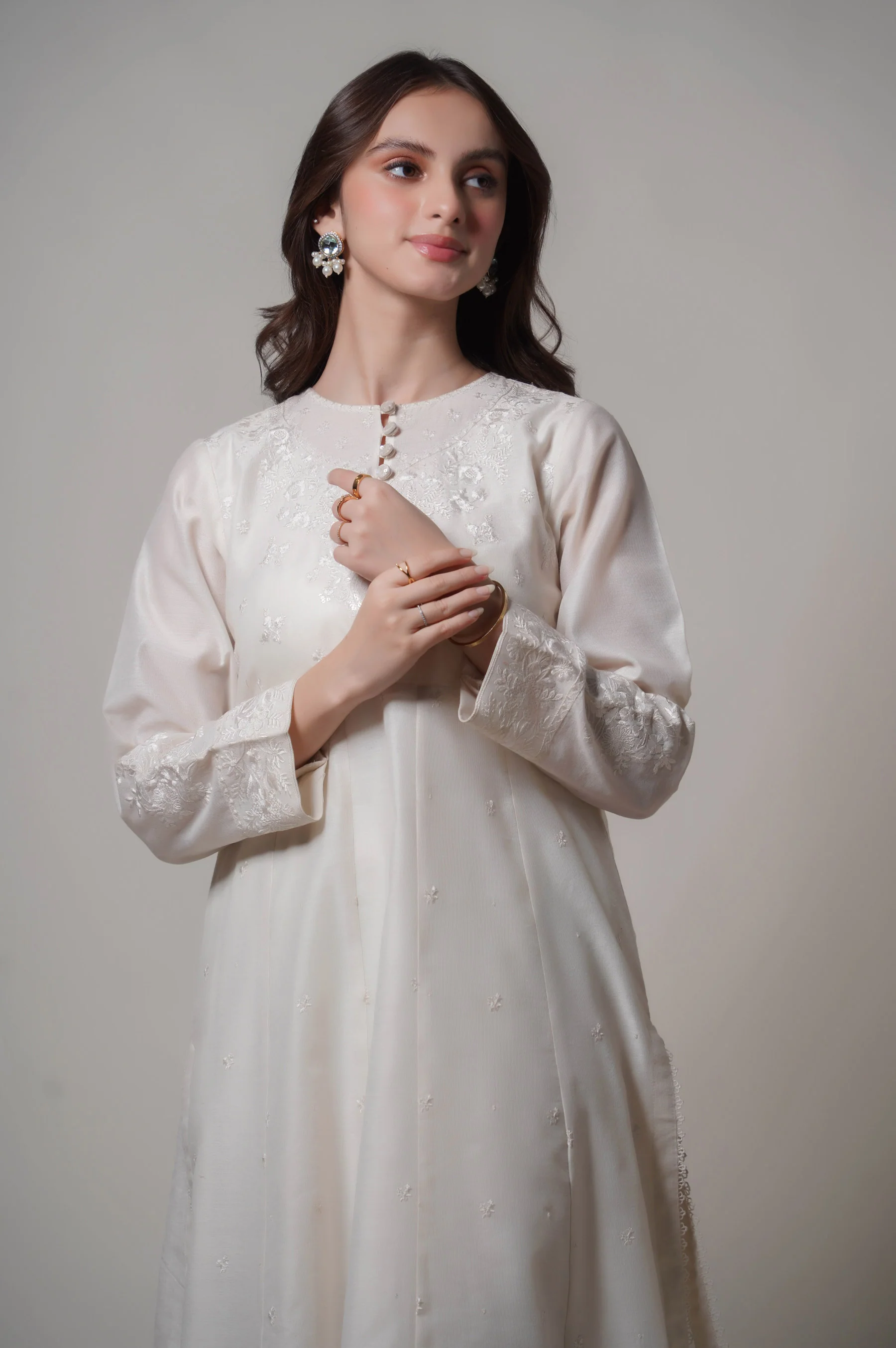 Stitched 2 Piece Embroidered Cotton Net Outfit - Image 2