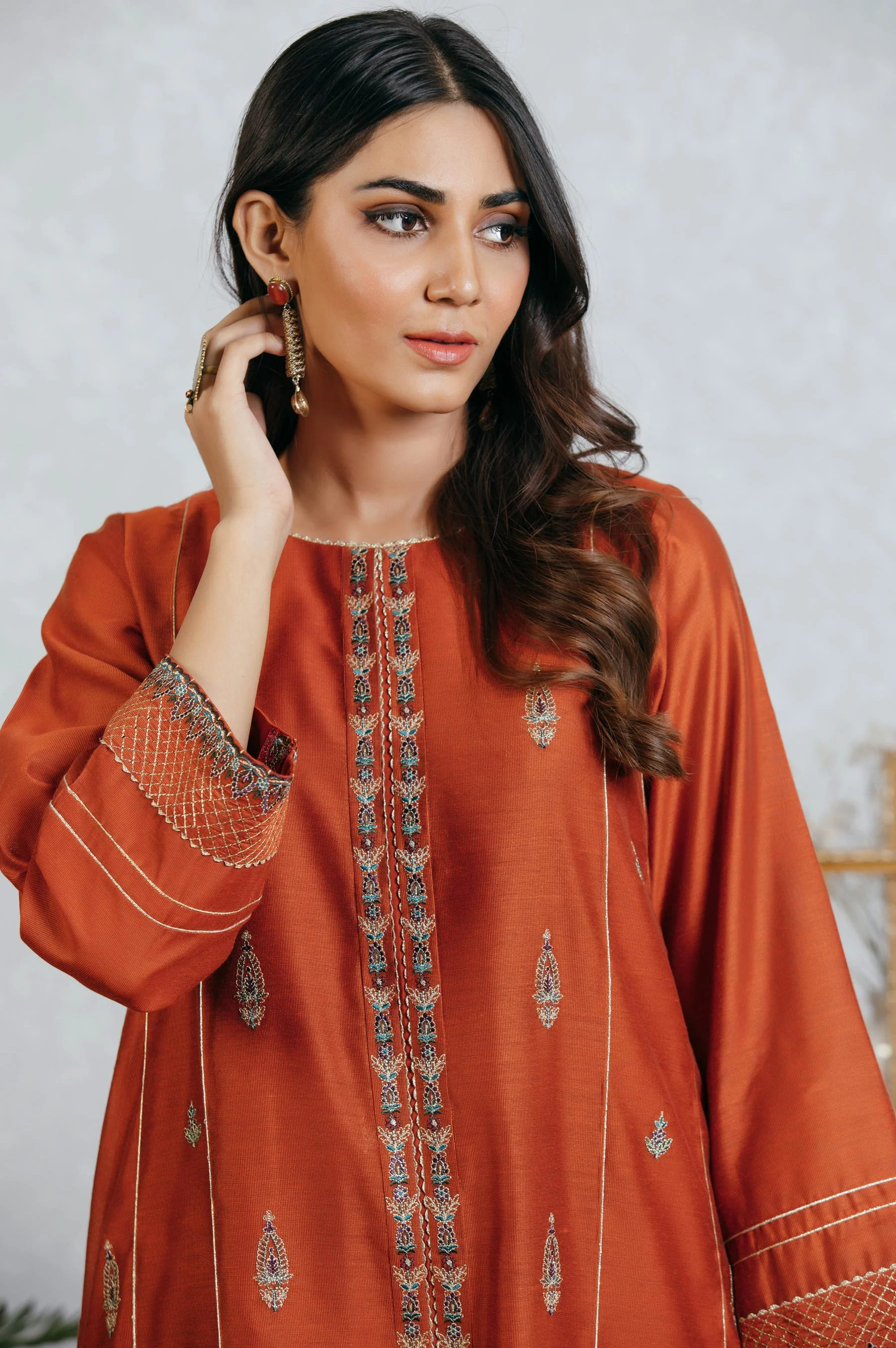 Stitched 2 Piece Cotton Net Embroidered Suit - Image 4