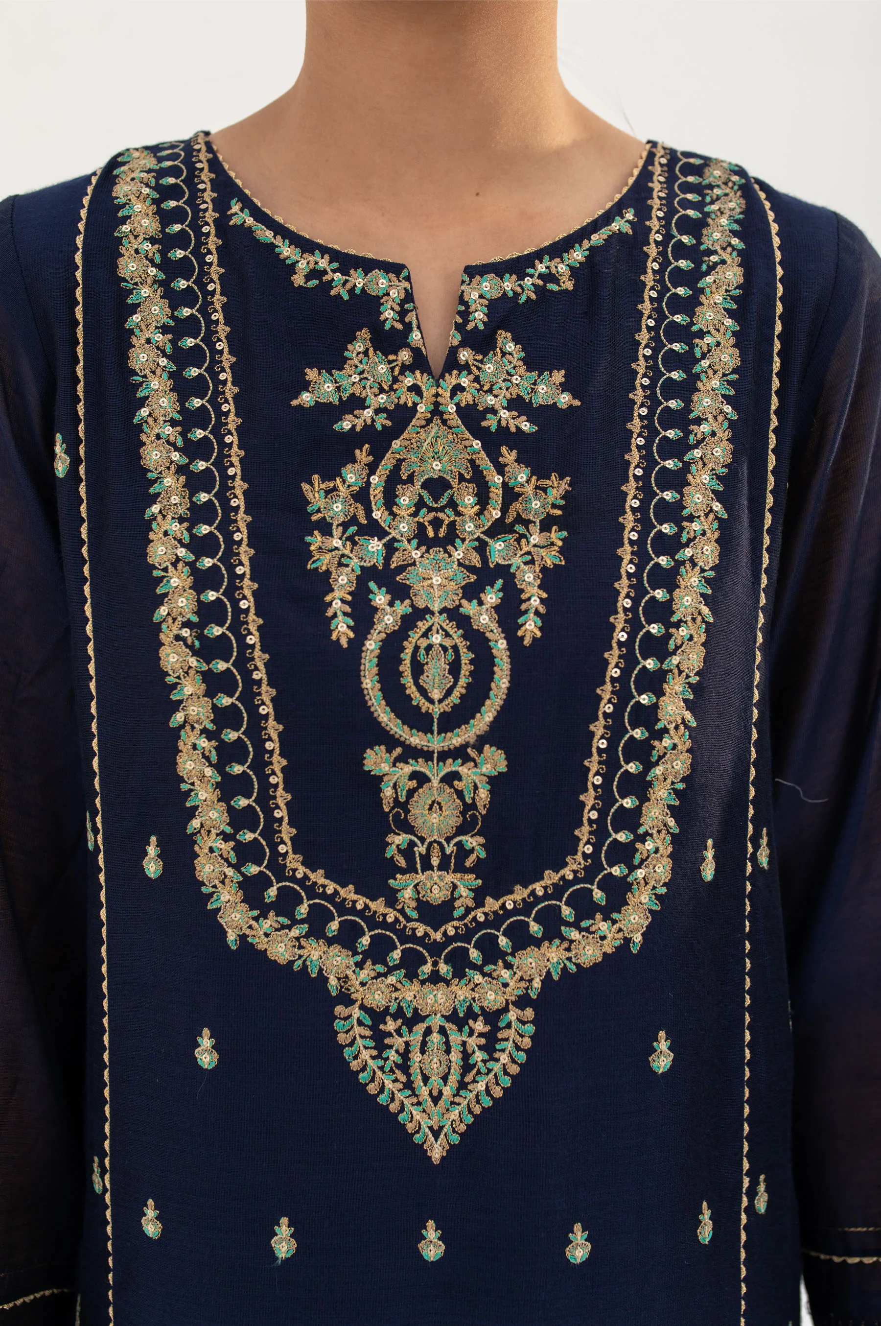 Stitched 2 Piece Cotton Net Embroidered Suit - Image 4