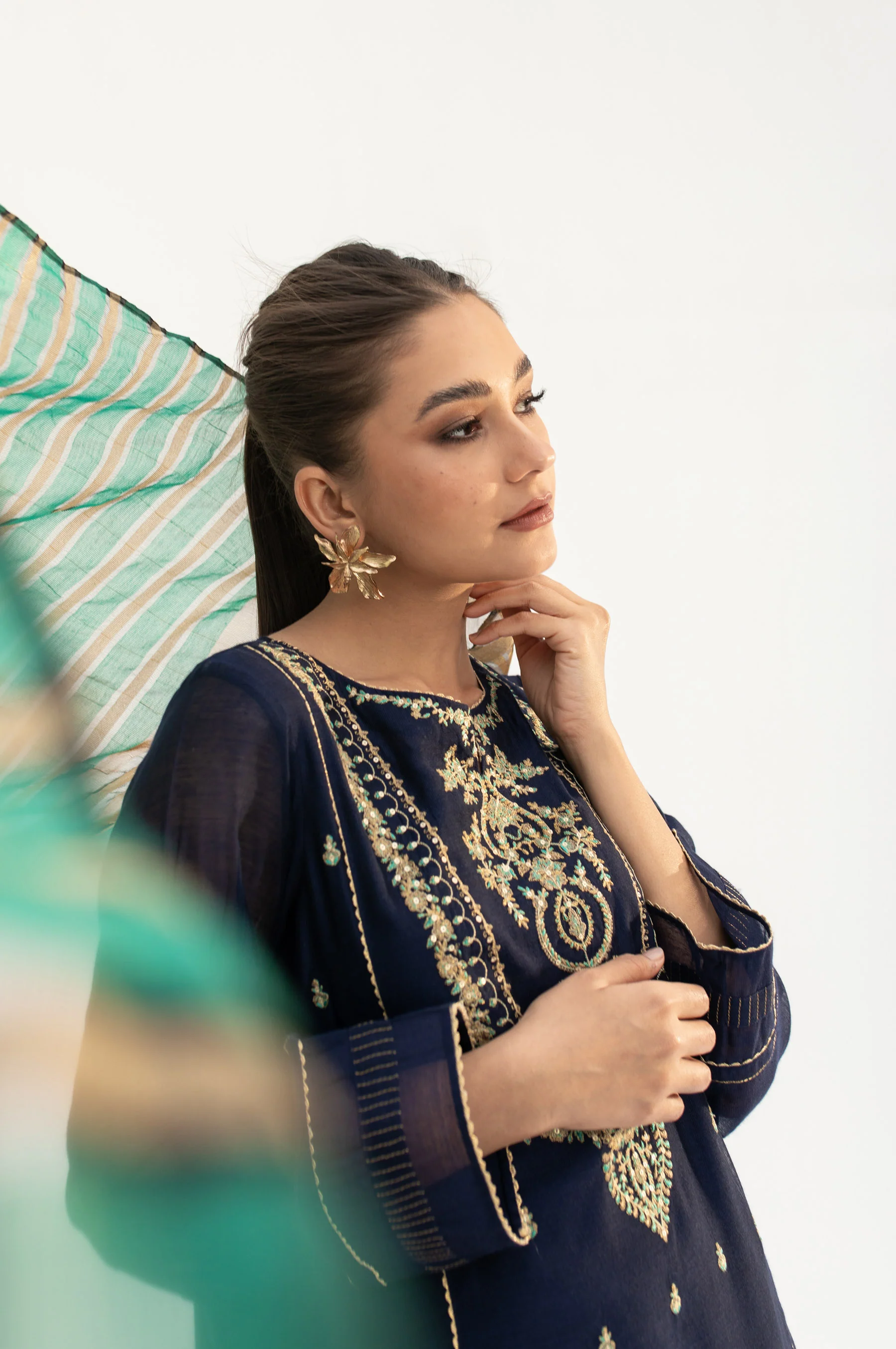 Stitched 2 Piece Cotton Net Embroidered Suit - Image 5