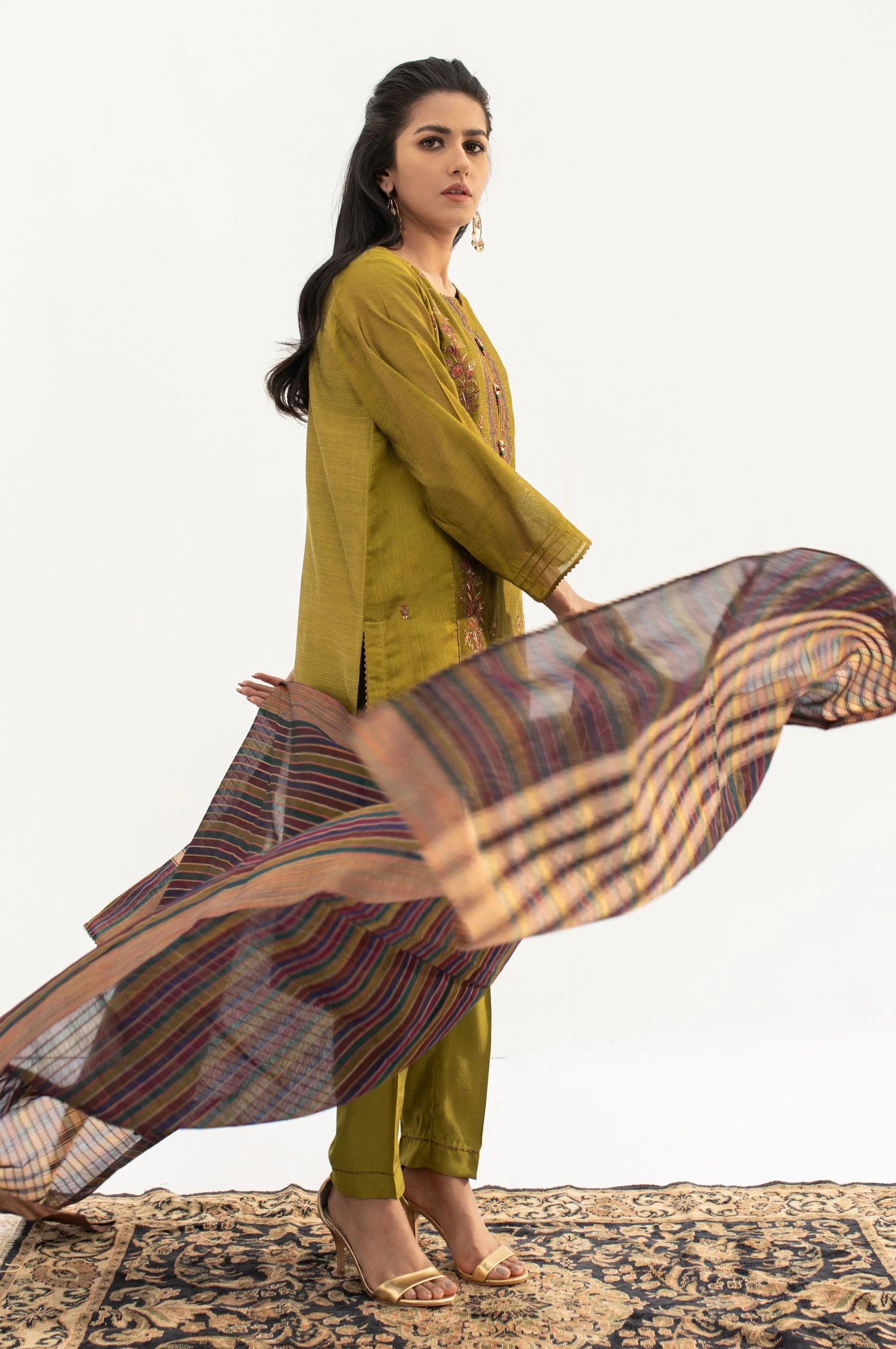 Stitched 2 Piece Cotton Net Embroidered Suit - Image 3