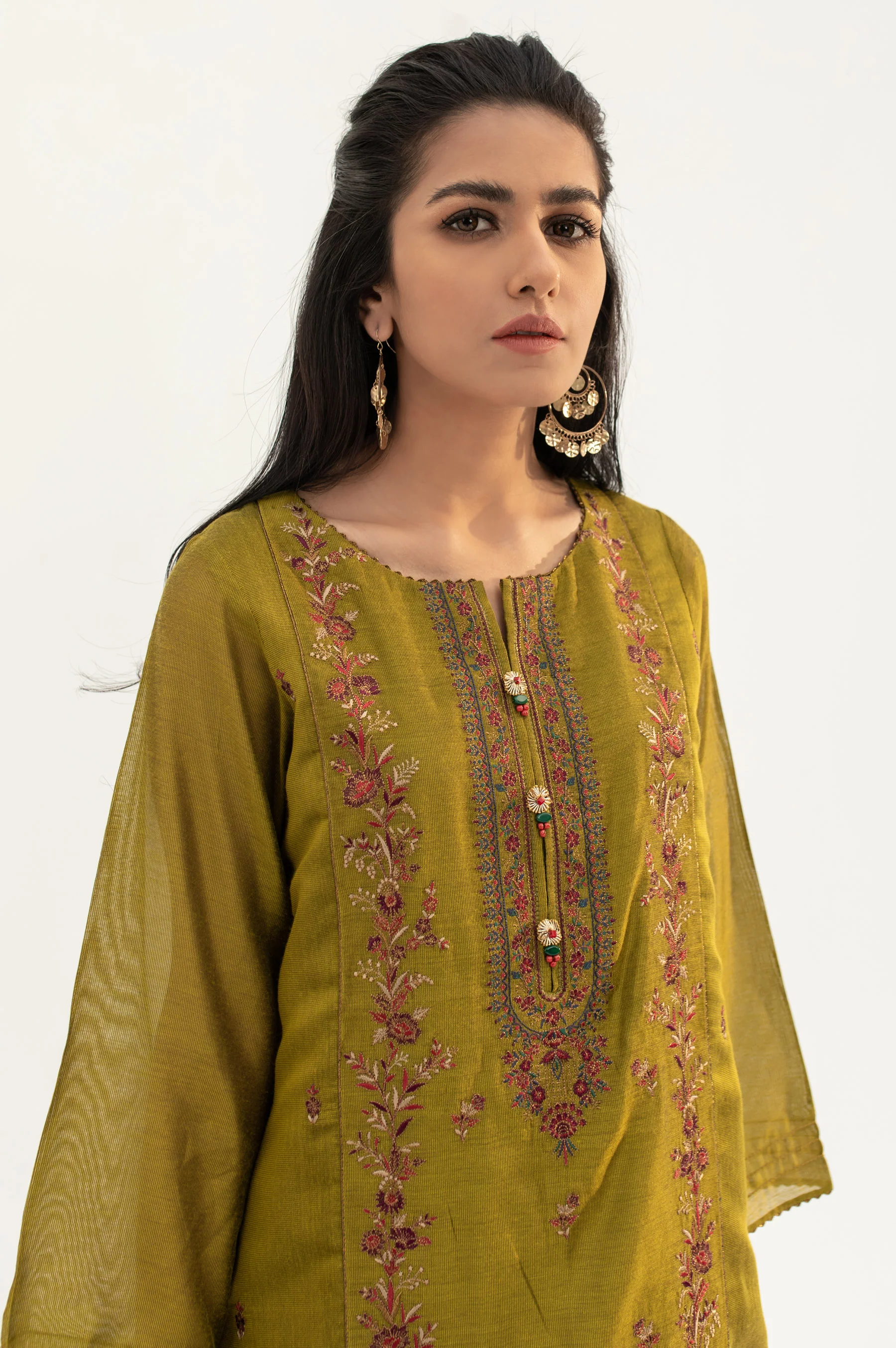 Stitched 2 Piece Cotton Net Embroidered Suit - Image 4