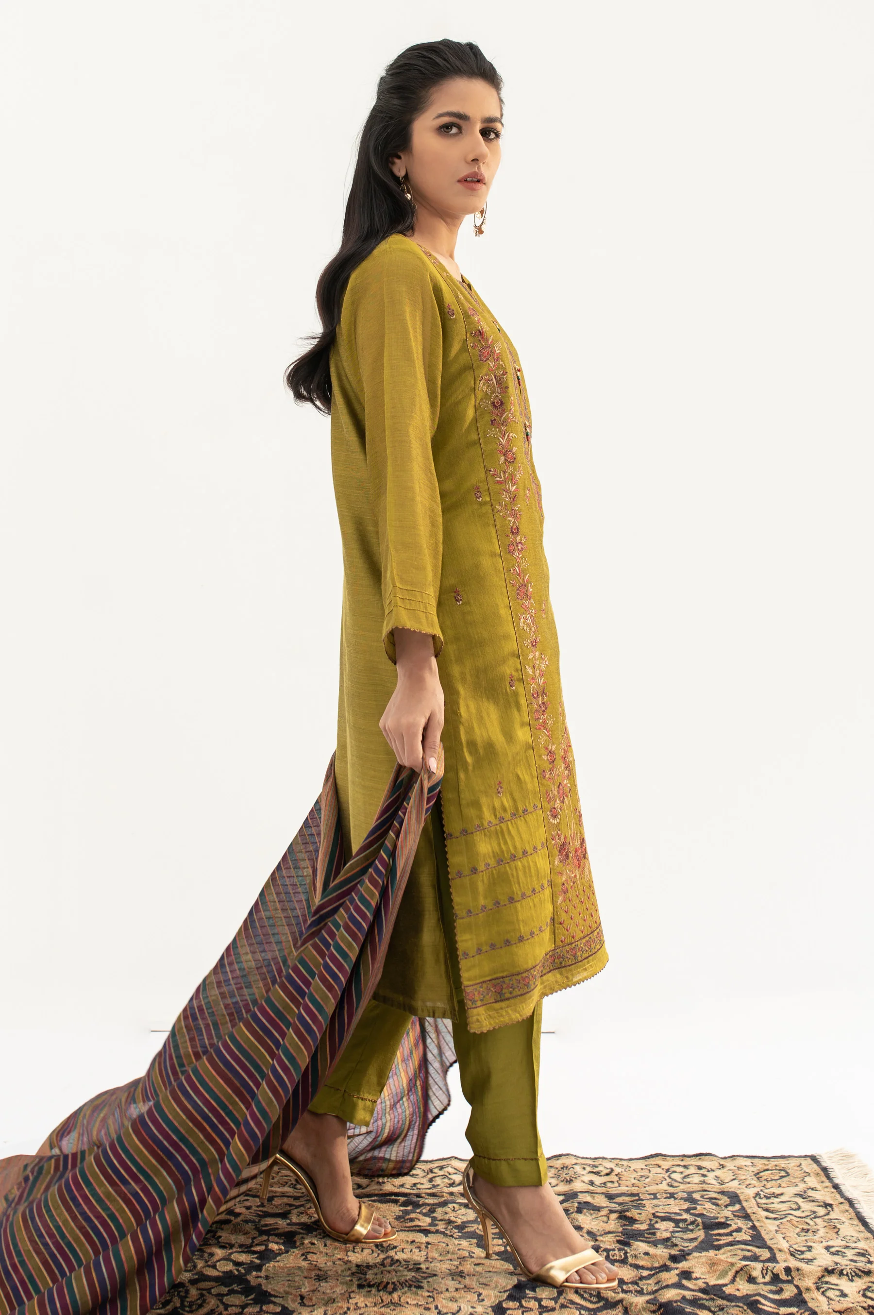 Stitched 2 Piece Cotton Net Embroidered Suit - Image 5