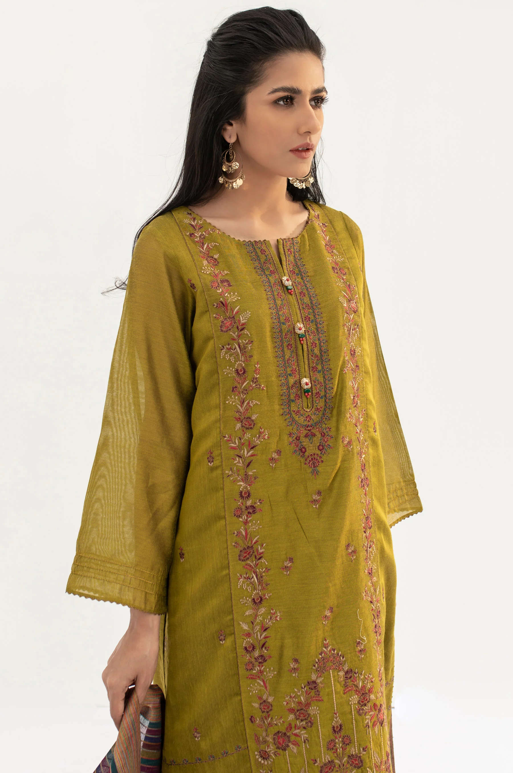 Stitched 2 Piece Cotton Net Embroidered Suit - Image 6