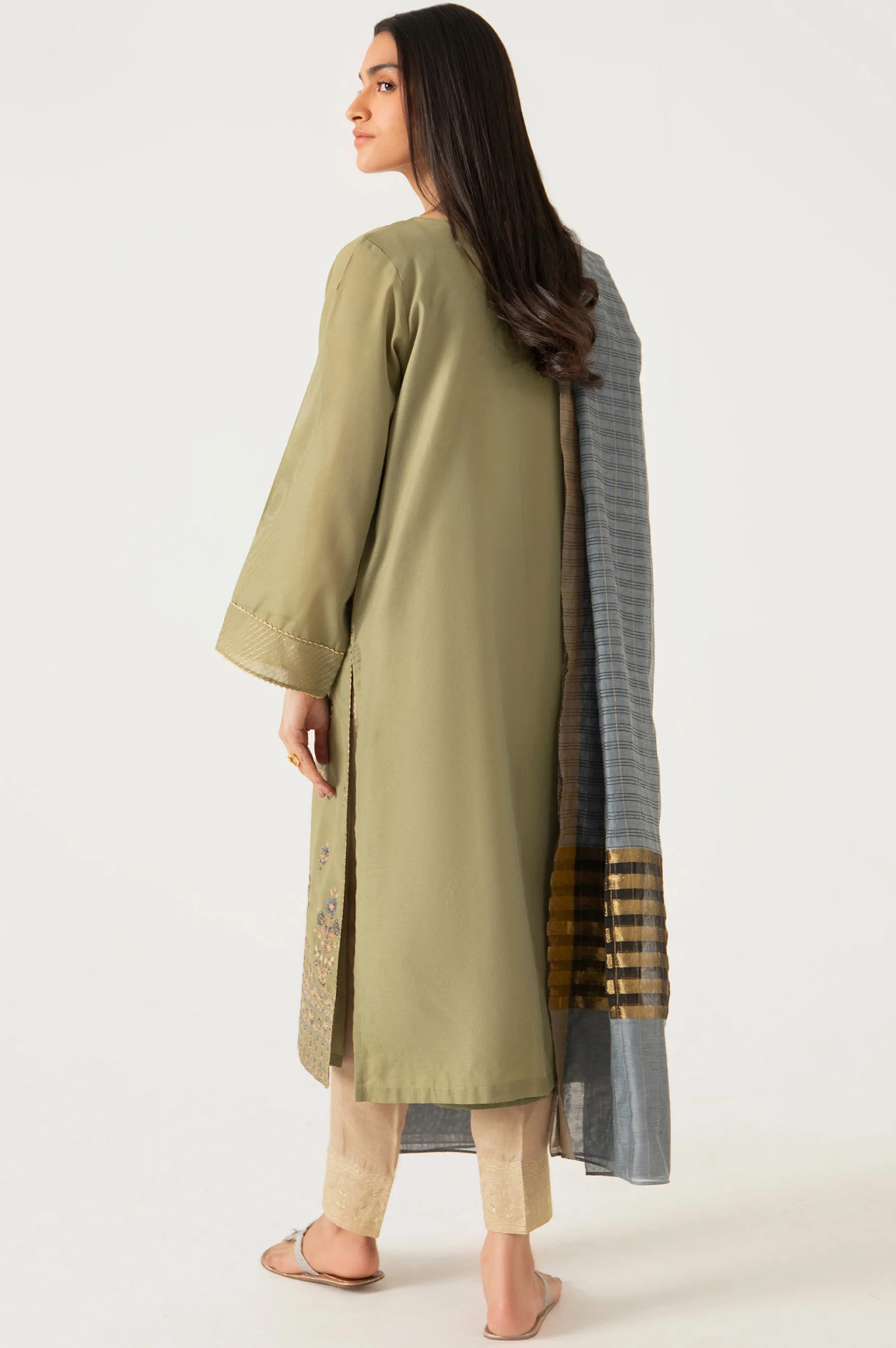 Stitched 2 Piece Cotton Net Embroidered Suit - Image 2