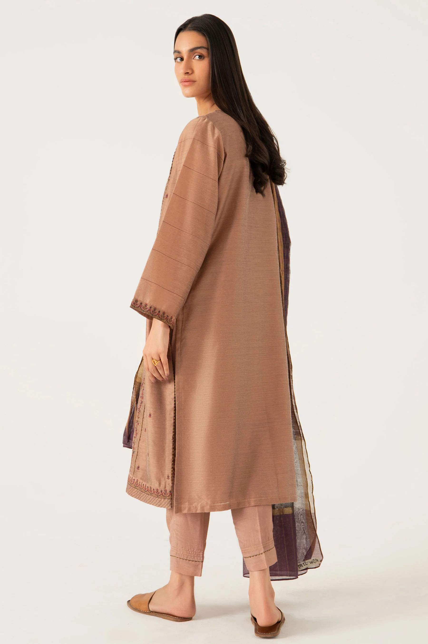 Stitched 2 Piece Cotton Net Embroidered Suit - Image 3