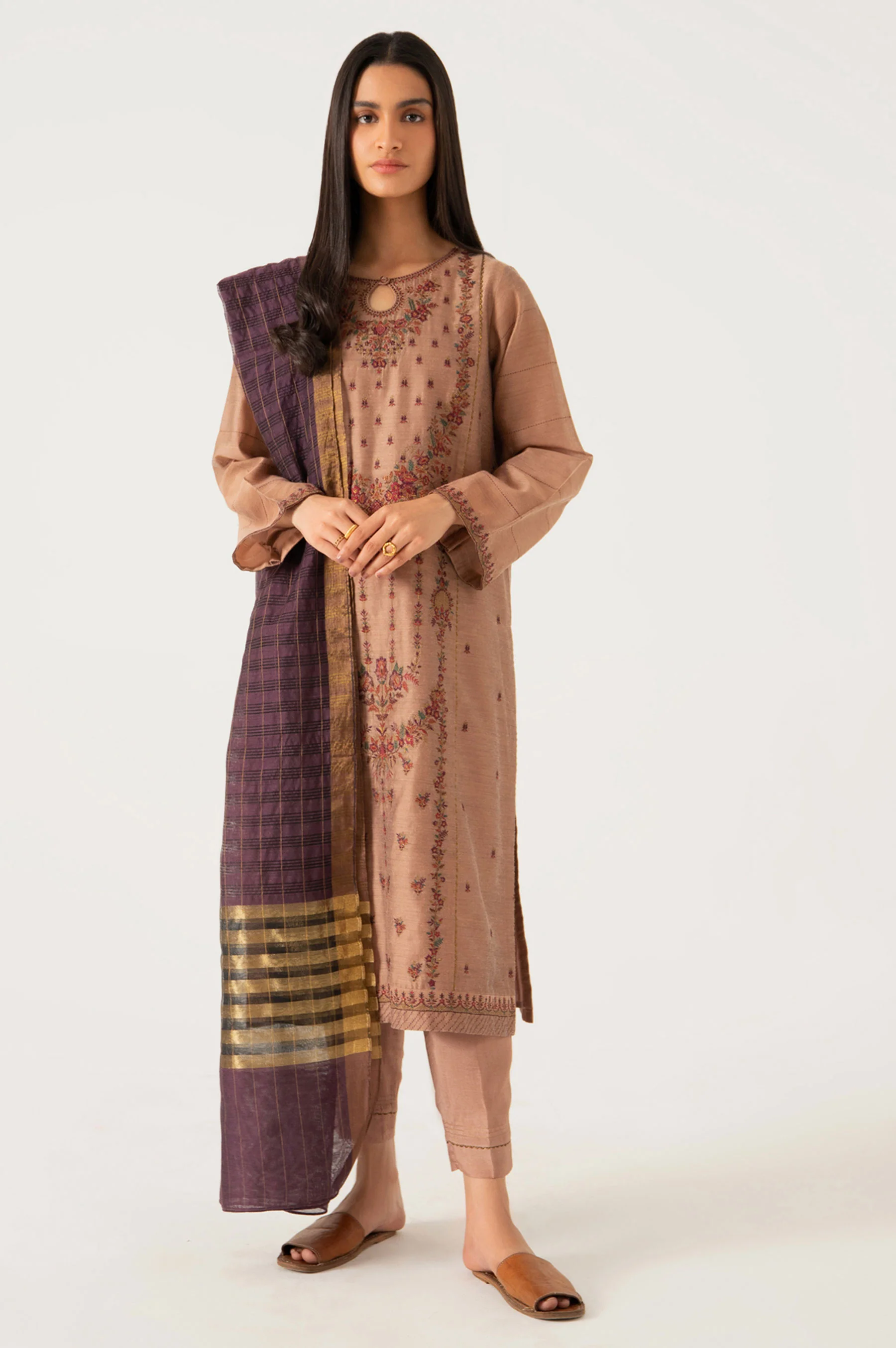 Stitched 2 Piece Cotton Net Embroidered Suit - Image 4