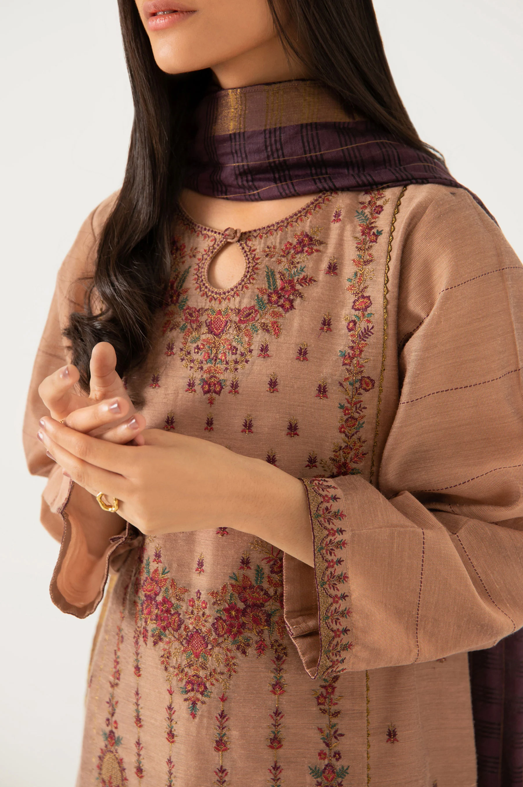 Stitched 2 Piece Cotton Net Embroidered Suit - Image 5