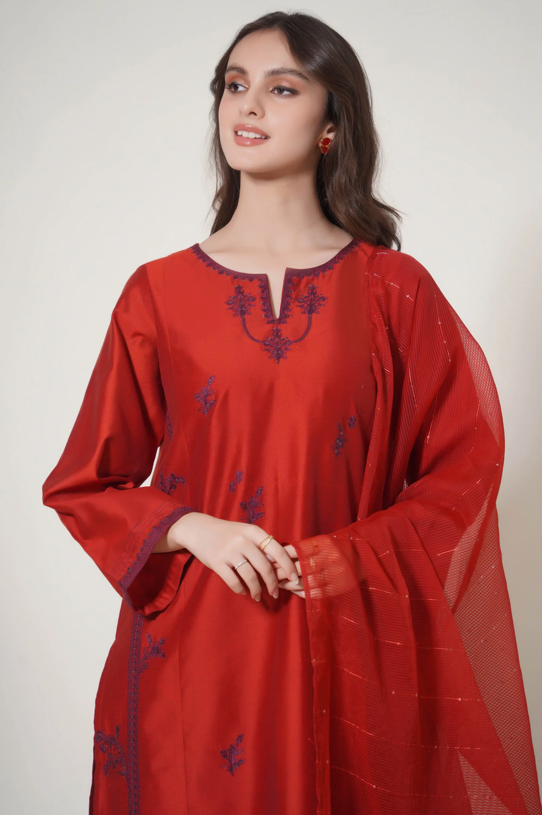 Stitched 2 Piece Embroidered Cotton Net Outfit - Image 4