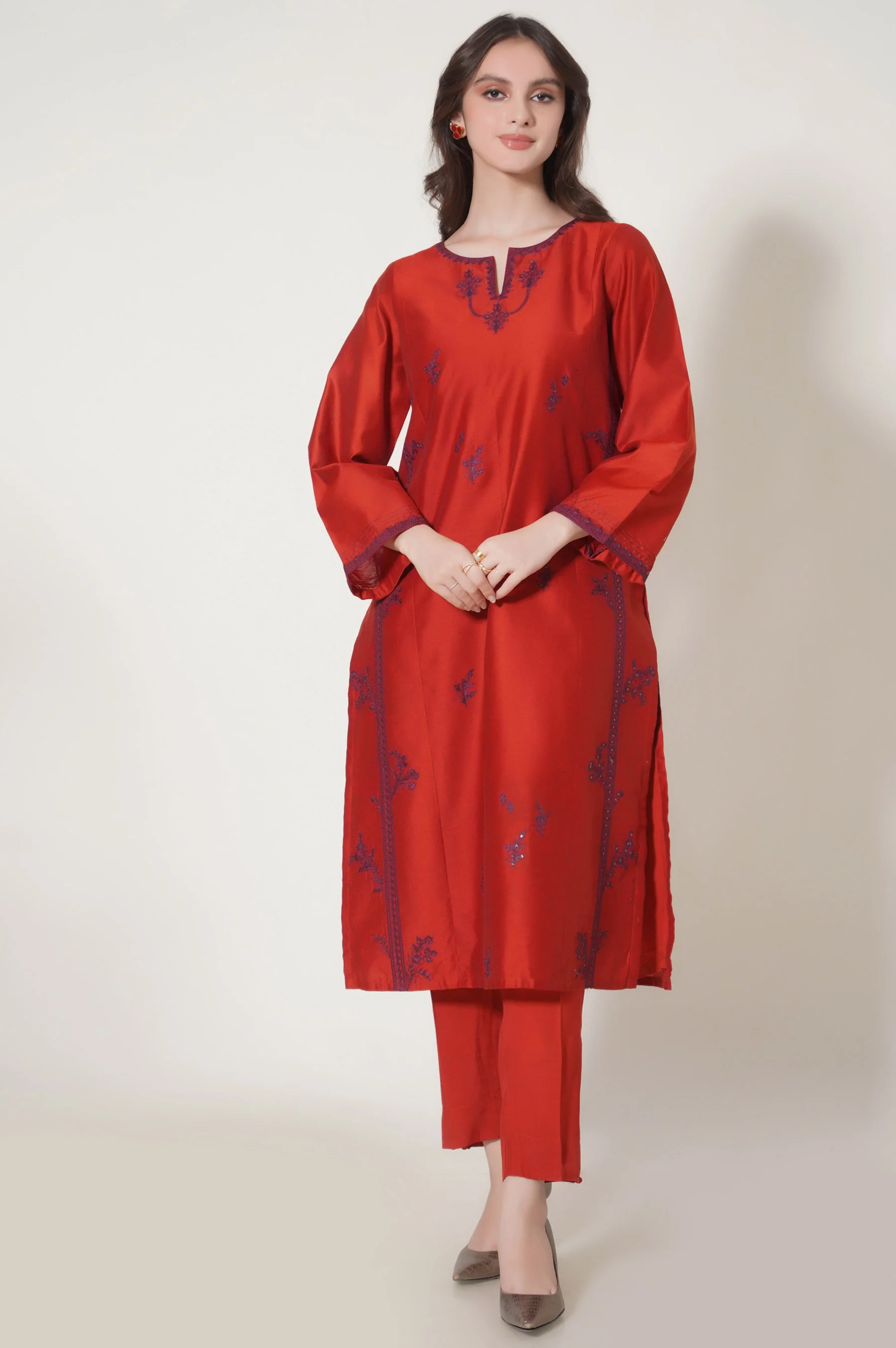Stitched 2 Piece Embroidered Cotton Net Outfit - Image 5