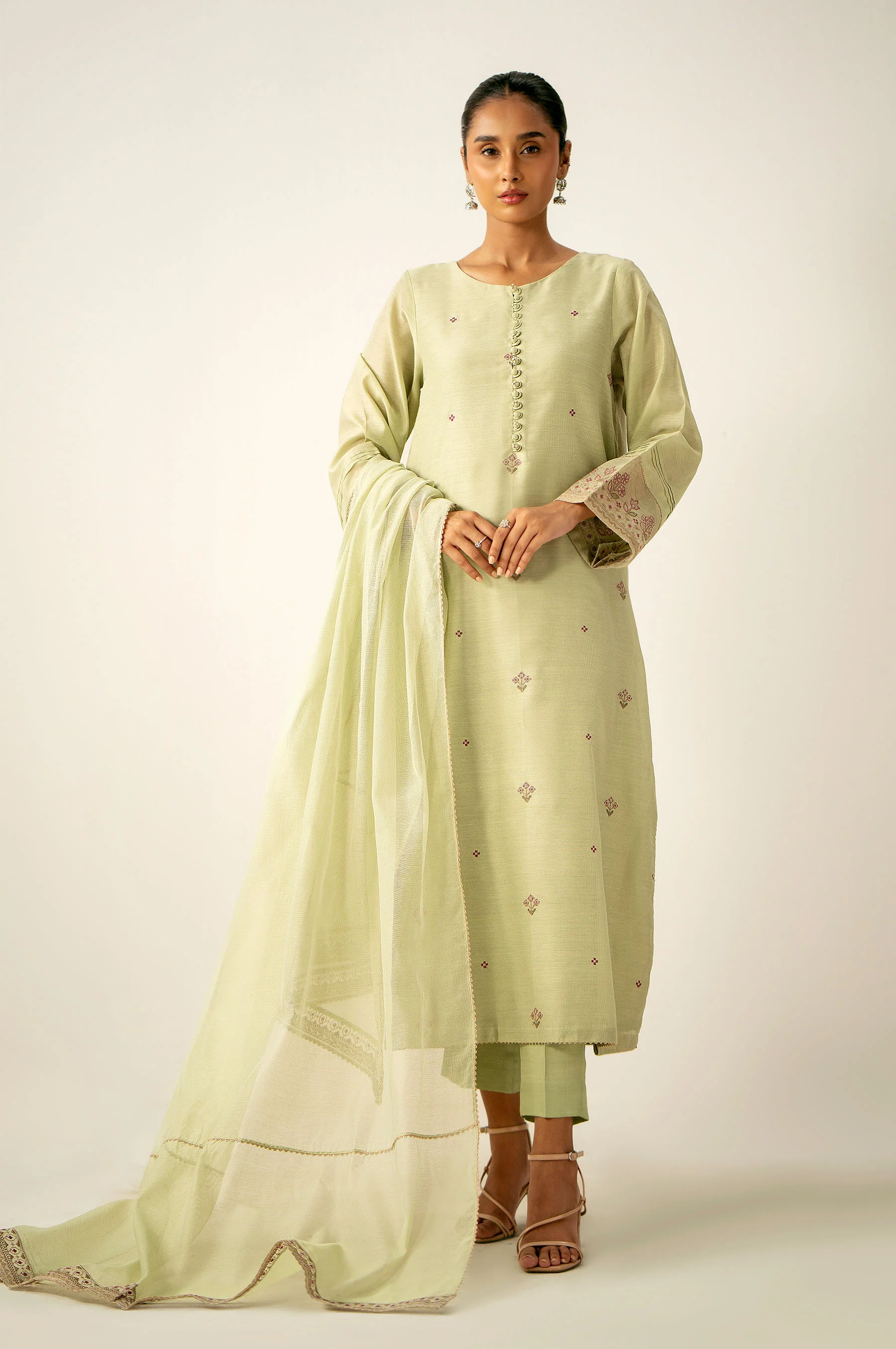 Stitched 2 Piece Embroidered Cotton Net Suit