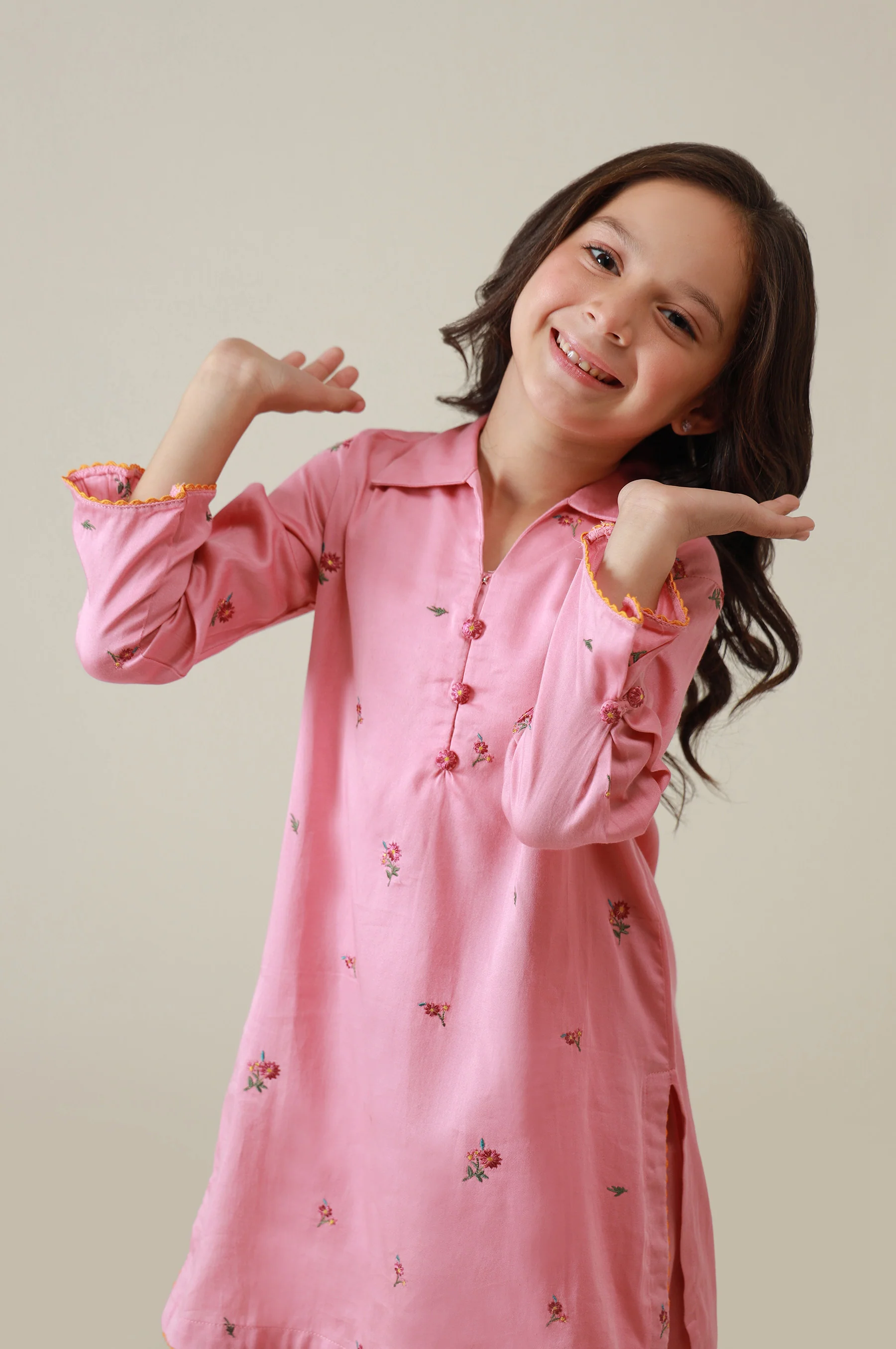 Stitched 2 Piece Embroidered Cotton Satin Suit - Image 2