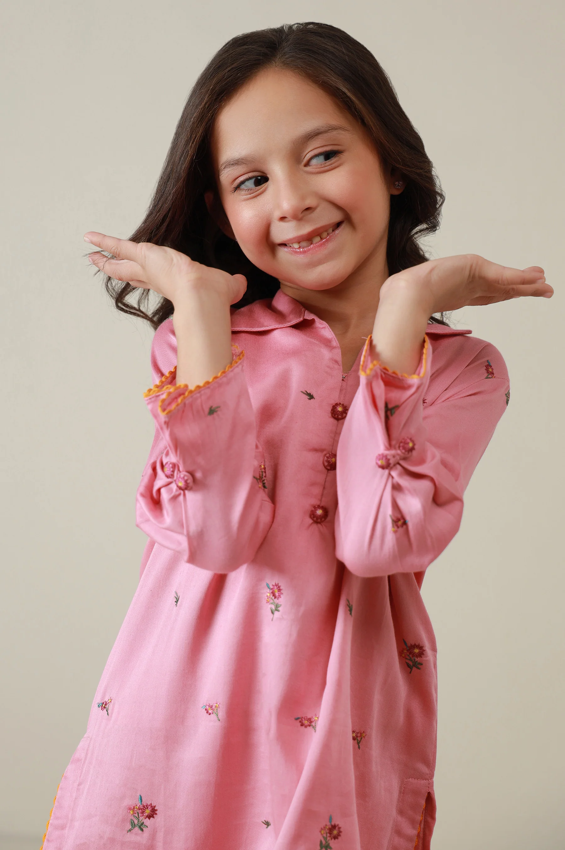 Stitched 2 Piece Embroidered Cotton Satin Suit - Image 4