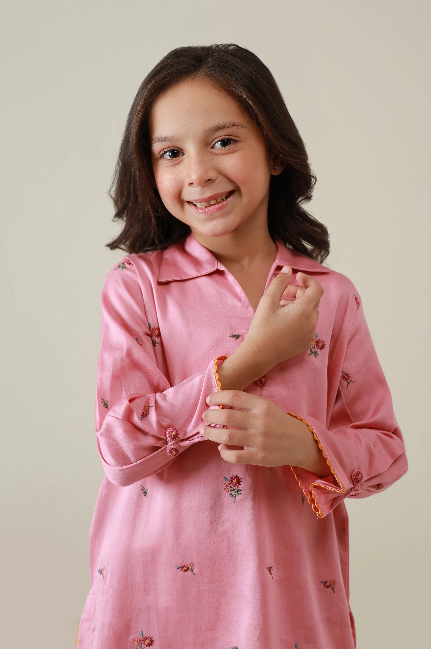 Stitched 2 Piece Embroidered Cotton Satin Suit - Image 5